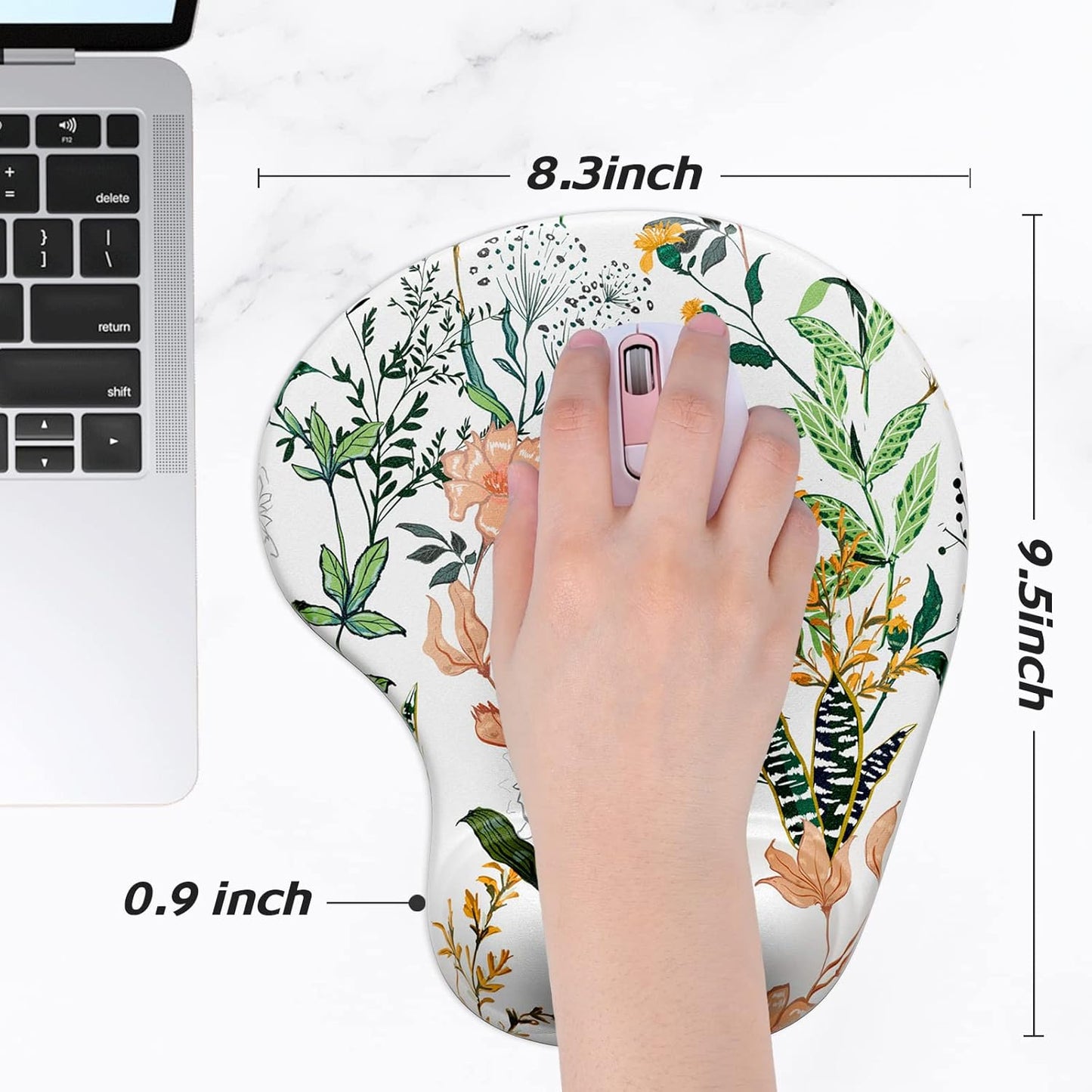 Hsurbtra Ergonomic Mouse Pad with Wrist Rest Support, Gel Mouse Pads with Non-Slip PU Base, Pain Relief Memory Foam Computer Mat, Cute Office Supplies Desk Decro Accessories, Orange Flowers