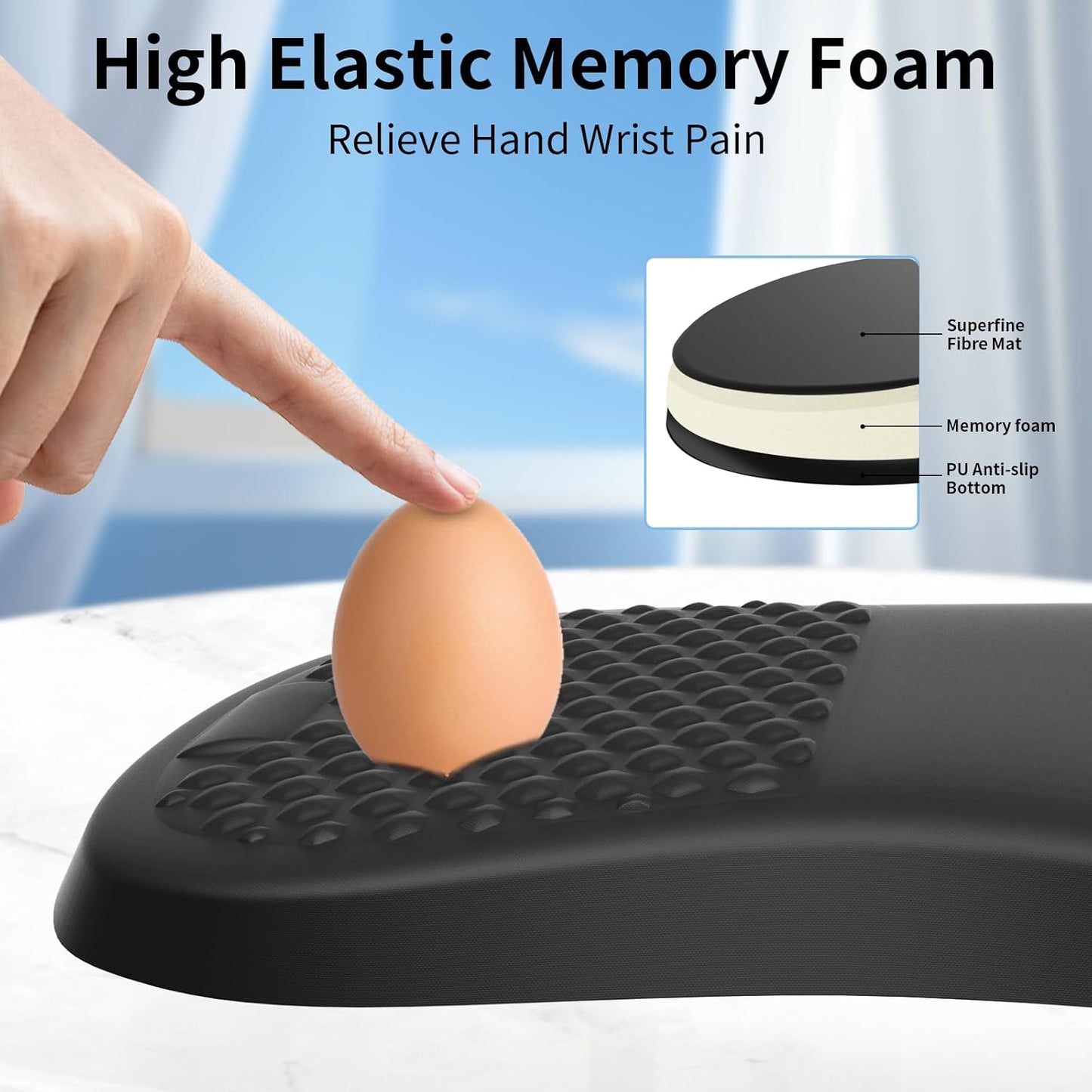 eulps Ergonomic Mouse Pad with Wrist Rest Support, Mousepad with Comfortable Memory Foam Wrist Rest and Non-Slip PU Base for Pain Relief, Computer, Laptop, Office, Home