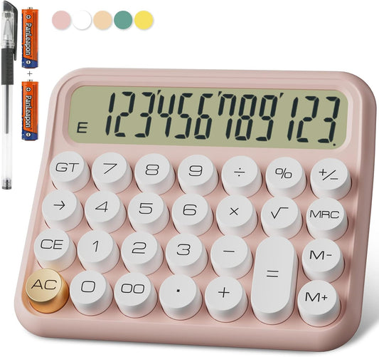 DECKLIT Battery Desk Calculator - 12 Digit, Extra Large 5-Inch LCD Display, Big Buttons, 15 Tilt Screen, Kids Calculator (Pink)