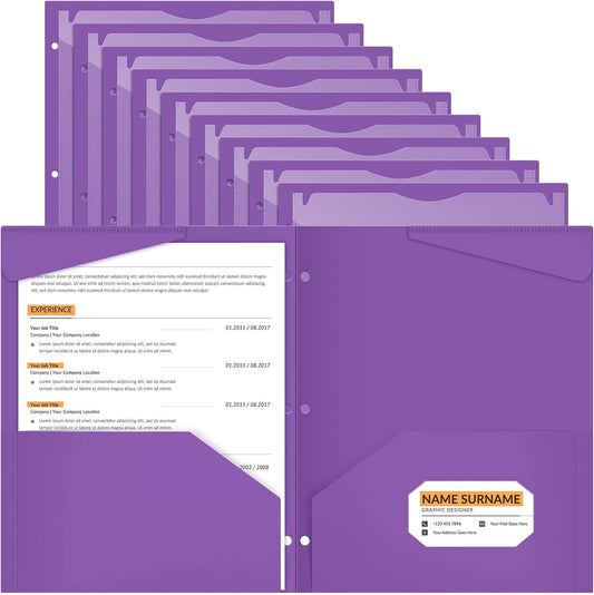 Henoyso 36 Pcs 2 Pocket Plastic Folders with Clear Front Pocket 3 Hole Punched File Folder Letter Size Take Home Documents Holder for Paper Holder Office Business Back to School Supply (Purple)