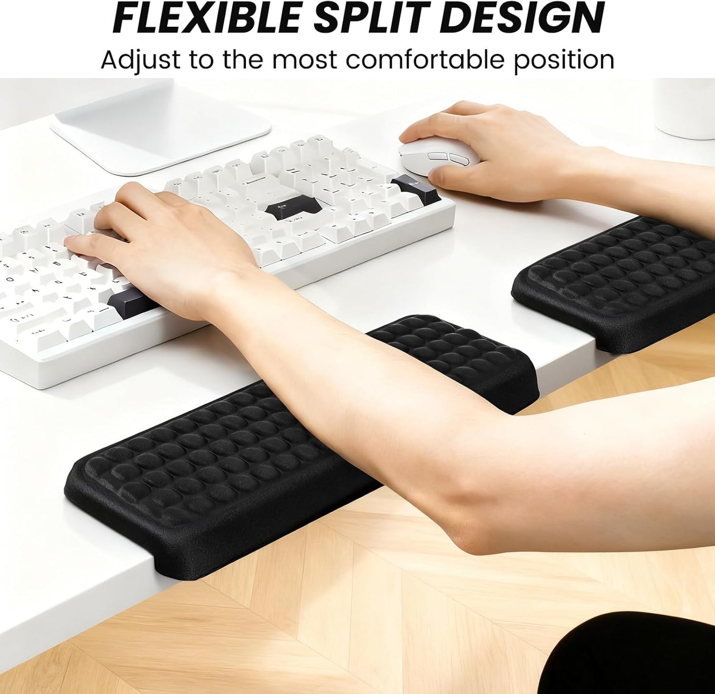 Arm Rest for Desk, 2-PCs L-Shaped Memory Foam Elbow Keyboard Wrist Pads with Non-Slip Base, Ergonomic Desk Edge Cushion & Wrist Rest for Computer Keyboard, Office and Home Use