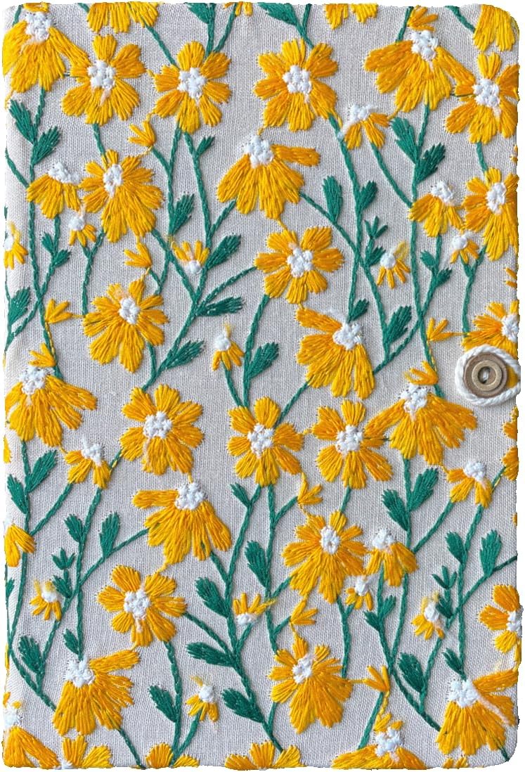 Daisy Gift, Flower Journal, Embroidered Notebook, Beautiful Journals for Women, 8"x6", Hardcover, Lay Flat, A5, Wide Ruled, Writing Journal, Cute Notebook, Pretty Journal, Yellow Daisy