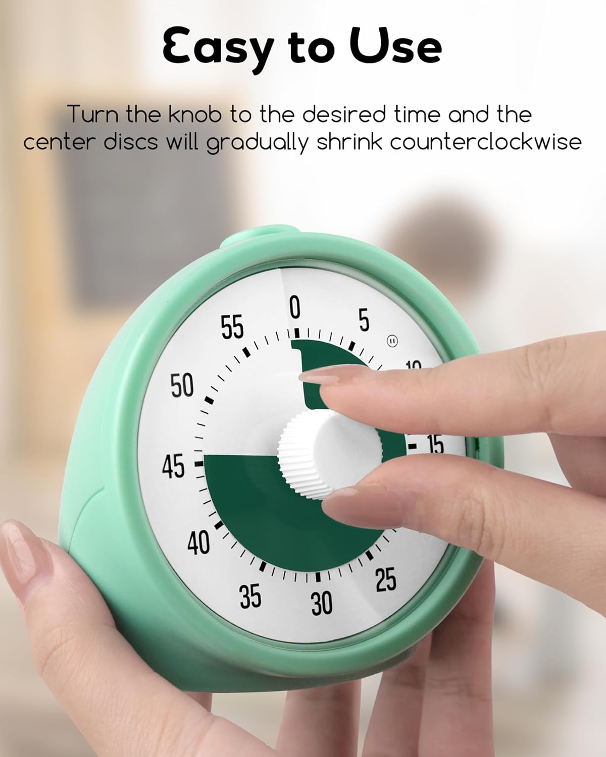 Visual Timer for Kids with Pause Button, 60-Minute Countdown Timer with Silent Operation, Desk Pomodoro Timer Kid Time Management Tools for Classroom, Office and Kitchen, Light Green