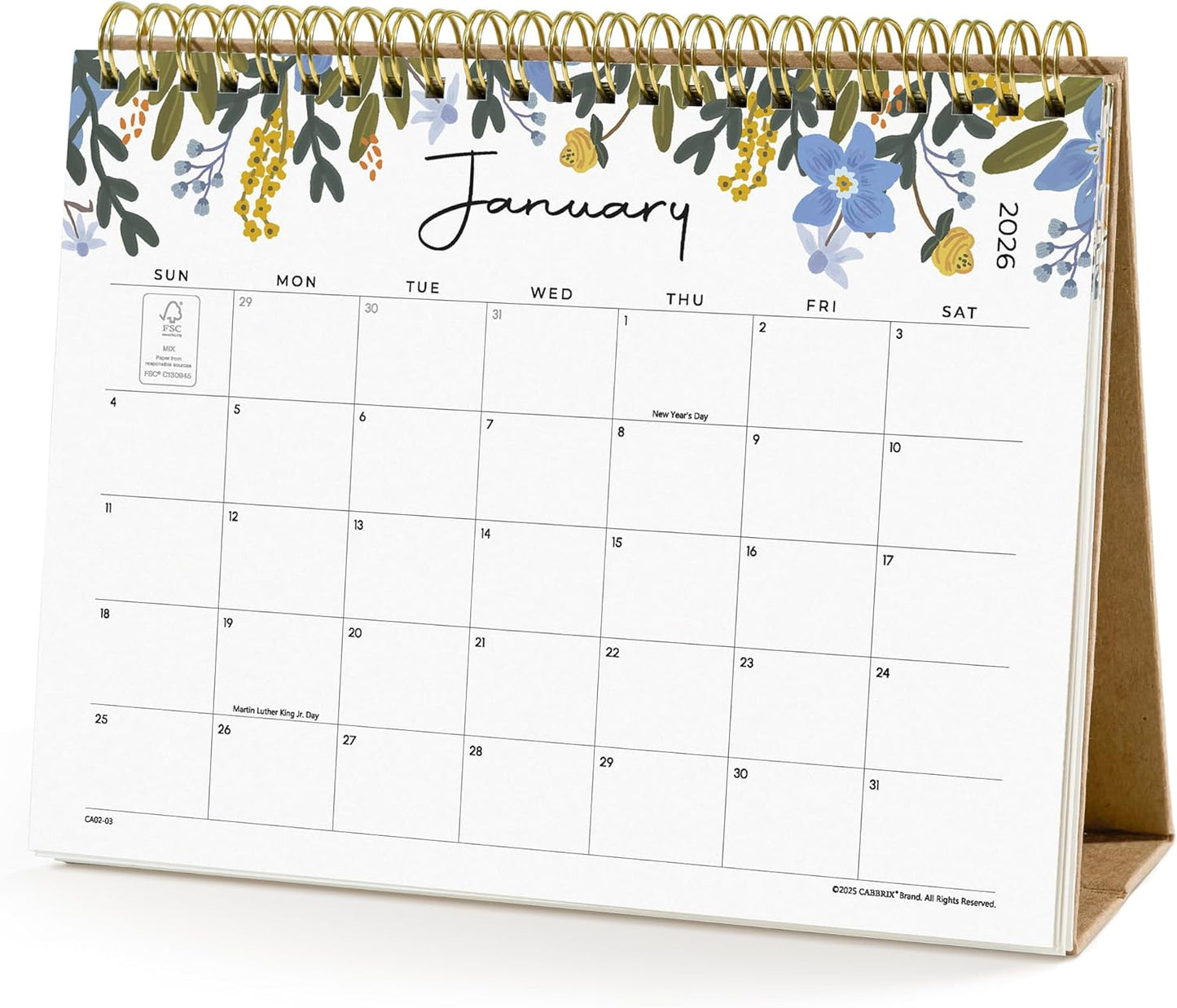 Small Desk Calendar 2026, Cabbrix Standing Flip Desktop Calendar Covers 12 Months Runs from January 2026 to December 2026, Flip Desk Calendars with Stickers and Flower Design 8x6"
