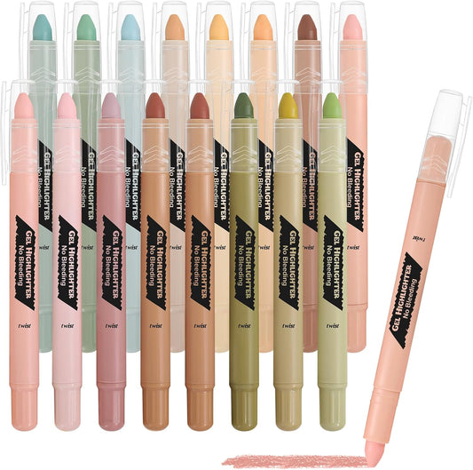Bible Highlighters and Pens No Bleed Through, 16 Pack Assorted Colors Pastel&Earthy Gel Highlighters, Bible Markers Study Kit Journaling School Supplies with Wax texture（Soft Colors）