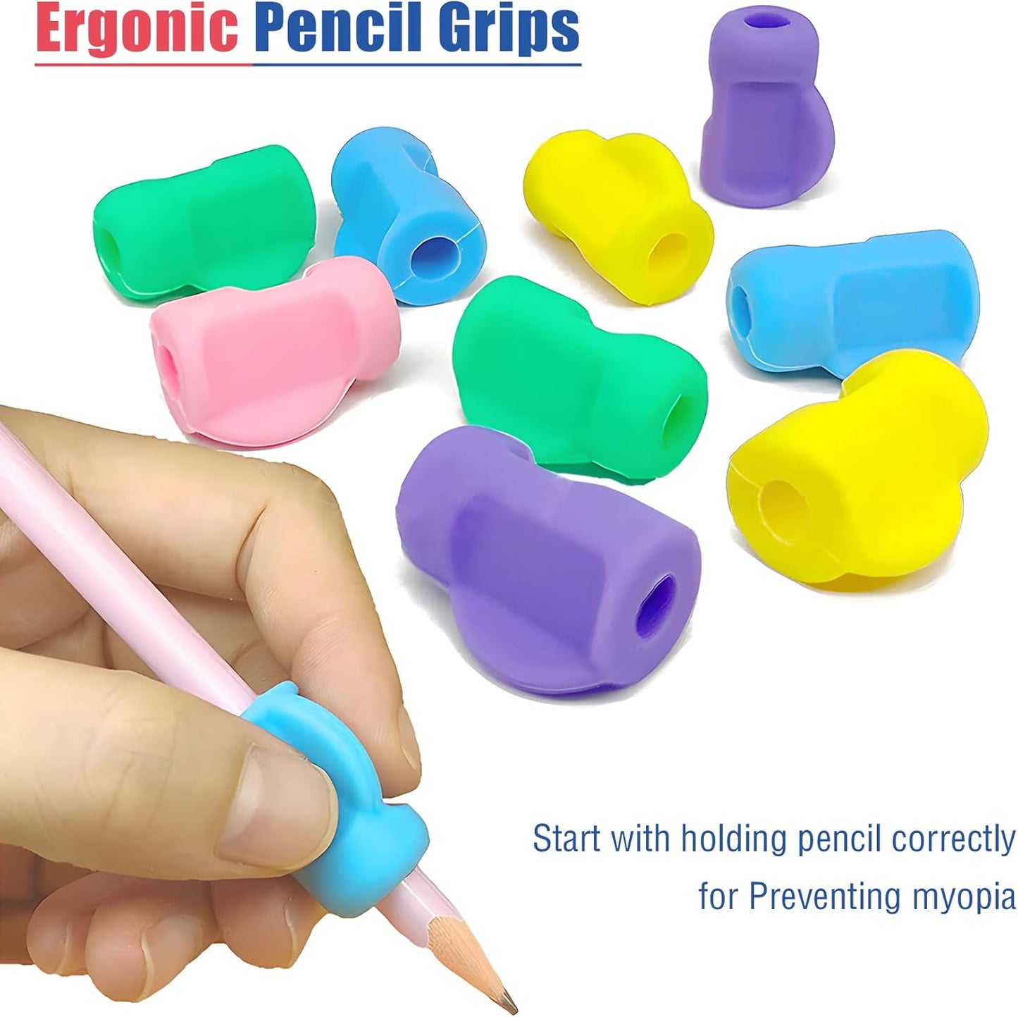 24 Packs Silicone Pencil Grips with 6 Colors, Pencil Holders for Kids Handwriting, Ergonomic Pencil Grippers for Adults Writing Aid, Toddler Pencil Cushion, Triangle Gel Pen Grips