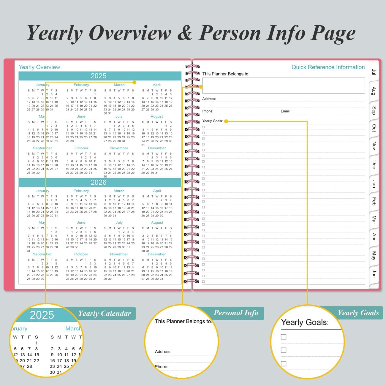 2025-2026 Planner - 8.5" x 11" Weekly Monthly Planner from July 2025 to June 2026, 2025 2026 Planners with 12 Monthly Tabs, Inner Pocket, Elastic Closure, Pink