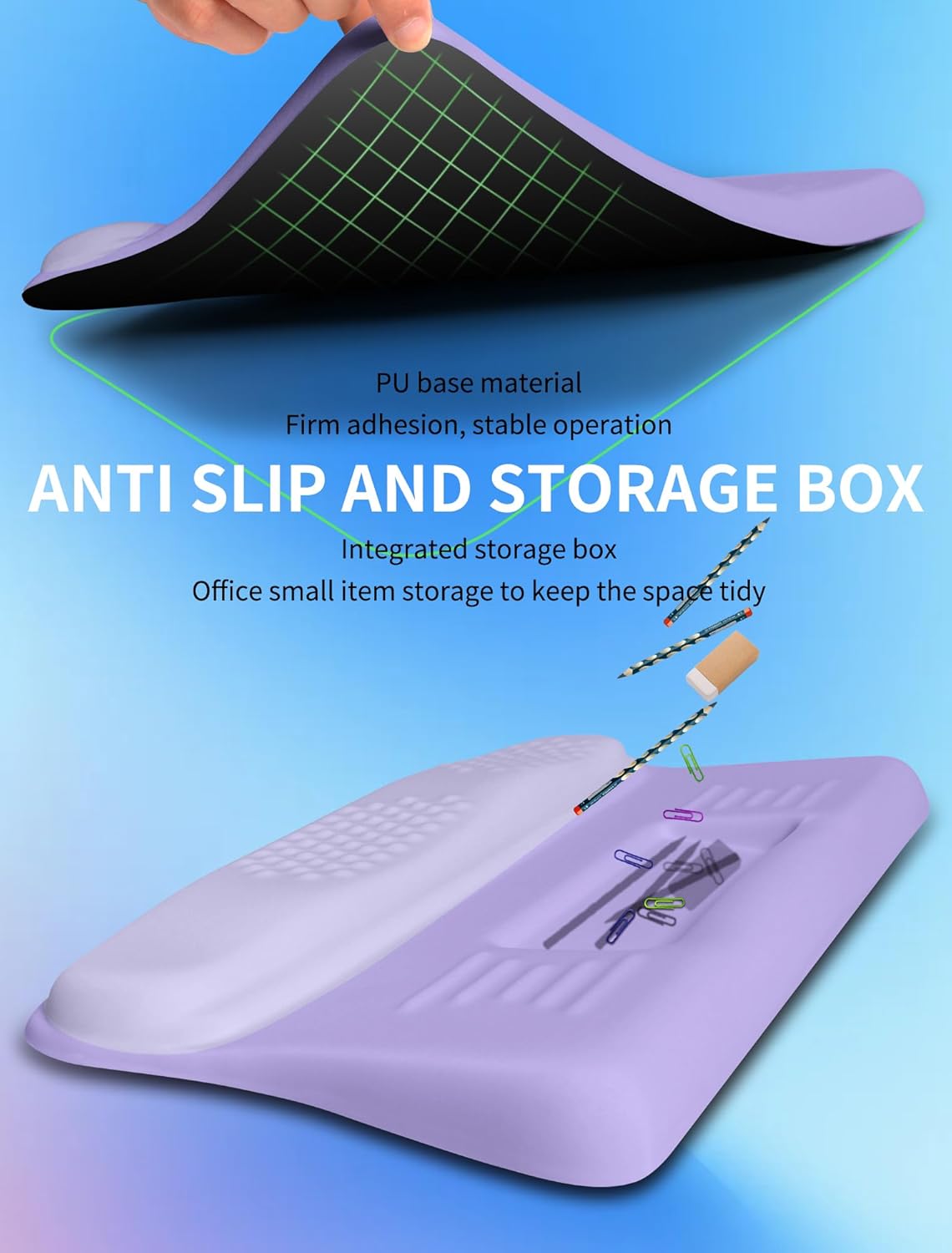 Ergonomic Wave Wrist Rest with Keyboard Stand, Cushioned Palm Rest, Comfortable Integrated Memory Foam for Natural Typing and Relieve Wrist Pain, Purple Romance