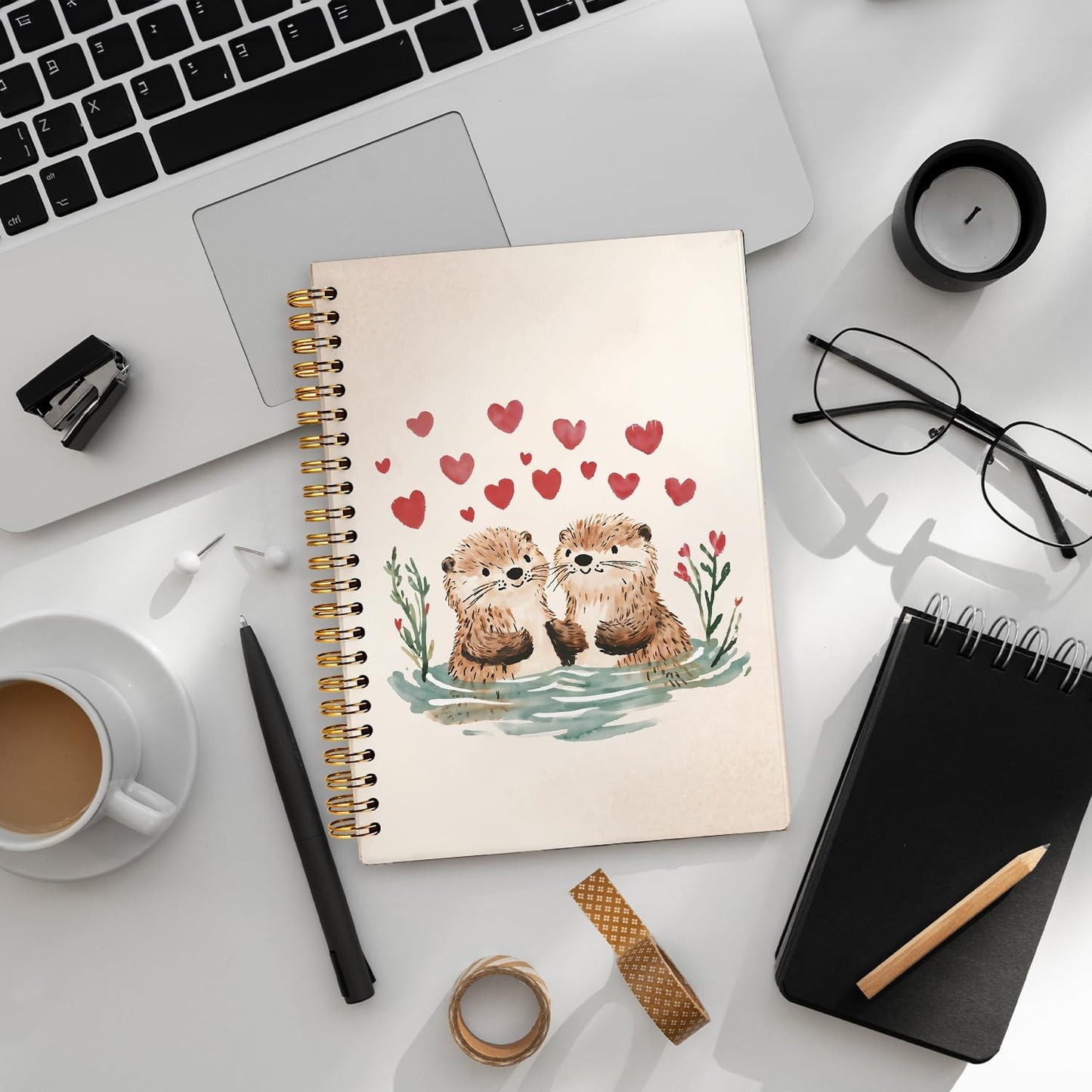 Cute Otter Couple Notebook Journal for Kids, Sea Otter Gifts Notebooks for Women, Animal Lovers Gifts Journal, Watercolor Cute Animal Hardcover Spiral Notebook 5.5x8.3 Inch