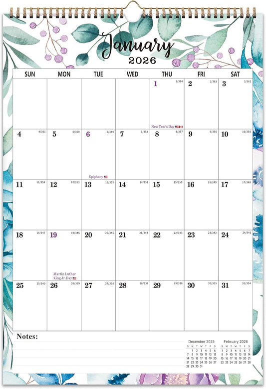 2026 Wall Calendar 12" x 17", Large 2026-2027 Wall Calendar from Jan. 2026 to Jun. 2027, Large 18 Month Hanging Wall Calendars 2026-2027 with Twin-Wire Binding, Blocks, Holidays ＆ Notes for Organizing