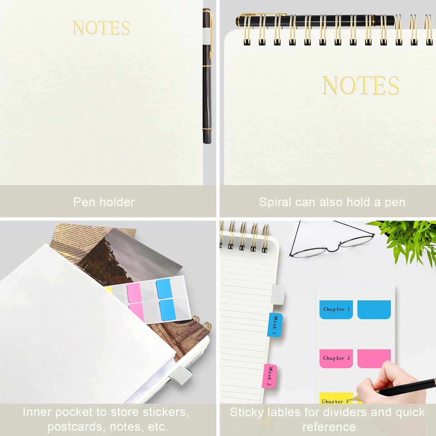 Aesthetic Top Spiral Notebook, A4 Large Linen Hardcover Top Bound Steno Pads, 240 Pages 100gsm Thick Lined Paper Left Handed Notebook Journal for Work, School, Church Writing - Beige, 8.5" x 11"