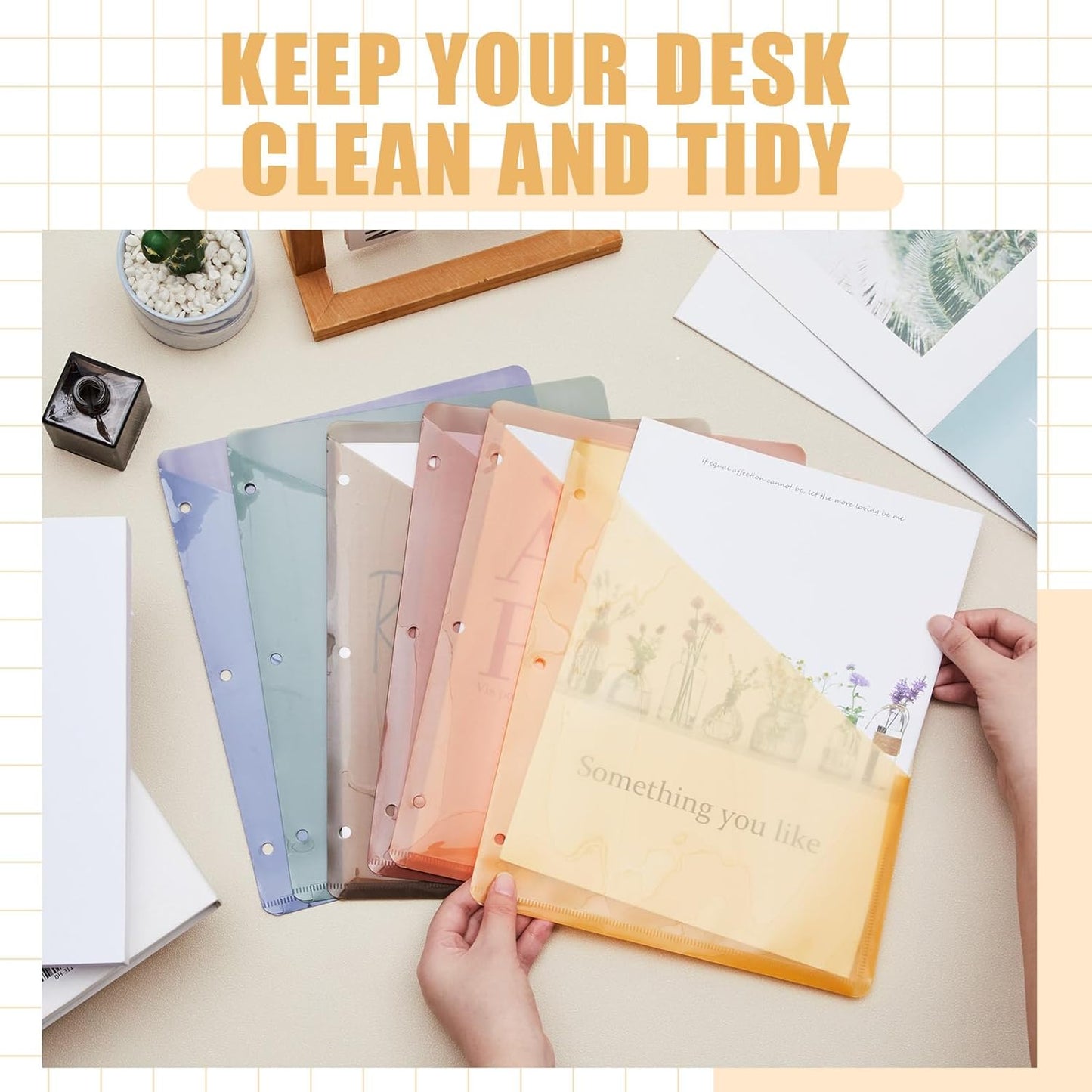 Maitys 30 Pack Binder Pockets 3 Hole Punch Clear Plastic Document Folders Binder Organizer Store Letter Size 8.5x11 Inch Paper Folders with Pockets Slash File Jacket for Office (Simple Color)