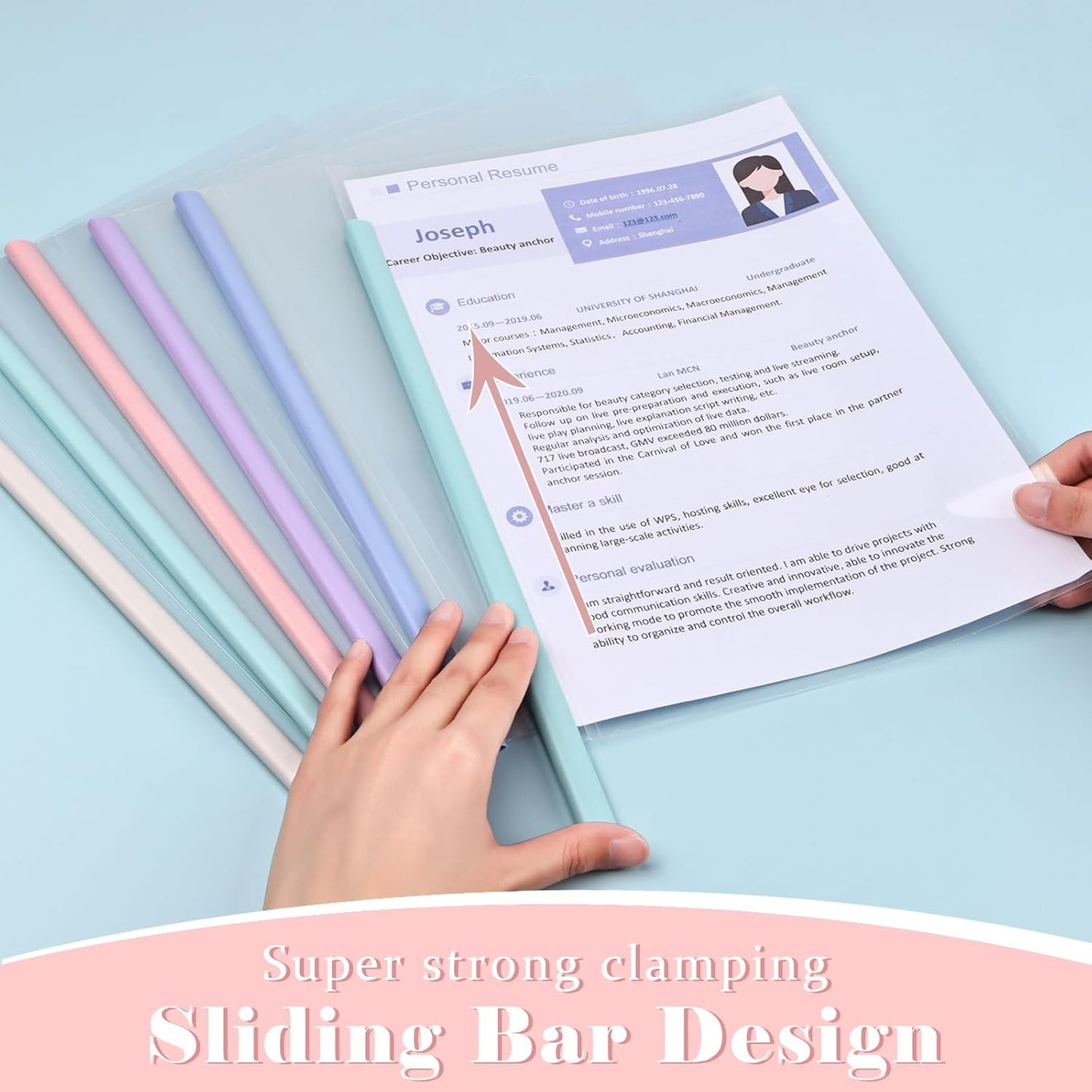 BAYTORY 10 Pack Clear Report Covers with Sliding Bar, Project Folders for A4 and Letter Size Paper, Resume Folder Presentation Binder for School Business, 60 Sheet Capacity/Pack (Multicolor)