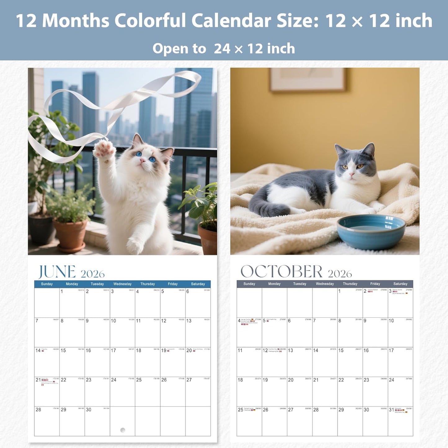2026 Wall Calendar, Large Monthly Wall Calendar Dogs, Jan 2026 - Dec 2026, 12" x 24" (Opened), Hanging Planning Calendars for Family Home Office Supplies