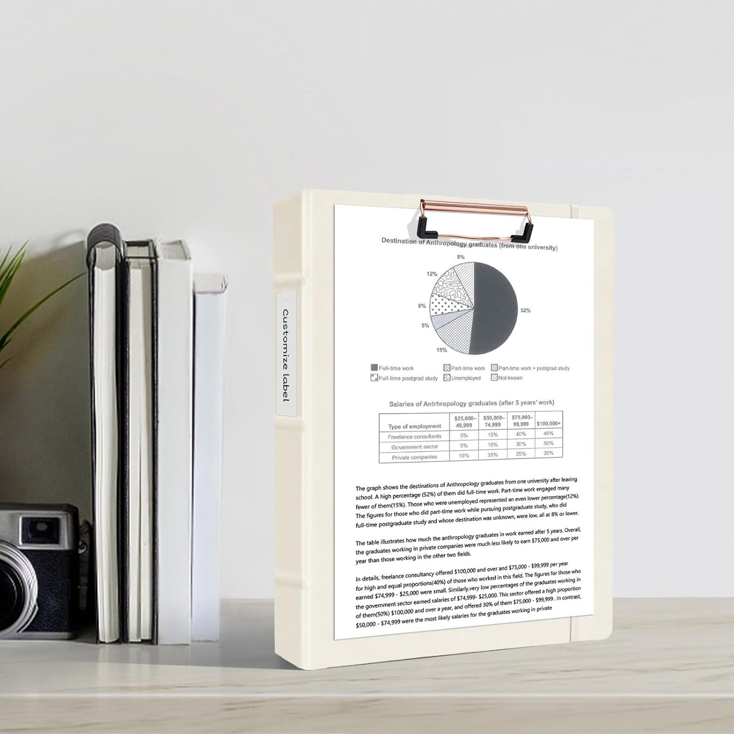 Ospelelf 3 Ring Binder 1 Inch Vintage Hardcover, Leather Organizer for Letter Size, Professional Clipboard With Dividers and Tabs, Beige