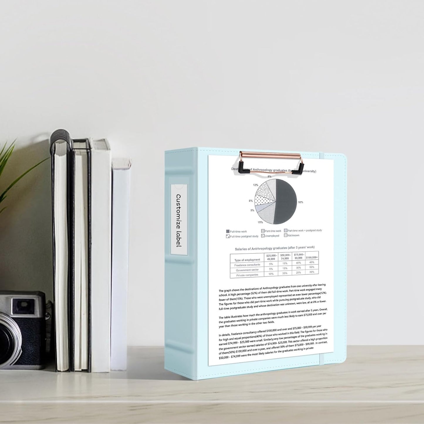 Ospelelf Mini Binder 2 Inch Small 3 Ring Vintage Leather Clipboard 5.5" x 8.5", Professional Binder Organizer Dividers with Tabs, Bule