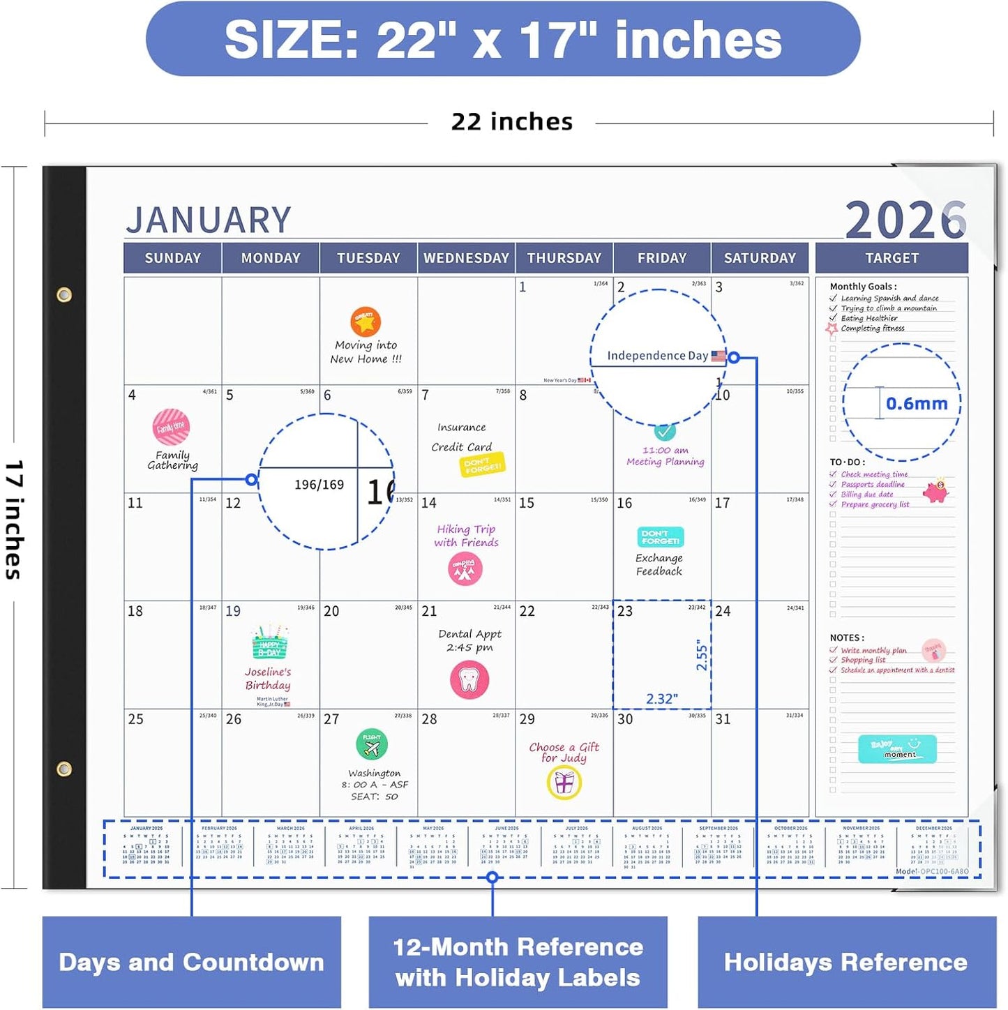 Ospelelf Desk Calendar 2026-2027 Large 22'' x 17'' Desktop Calendar 2026 Monthly Calendars, 18 Month Family Calendar, Use Jan 2026 - June 2027, Blue
