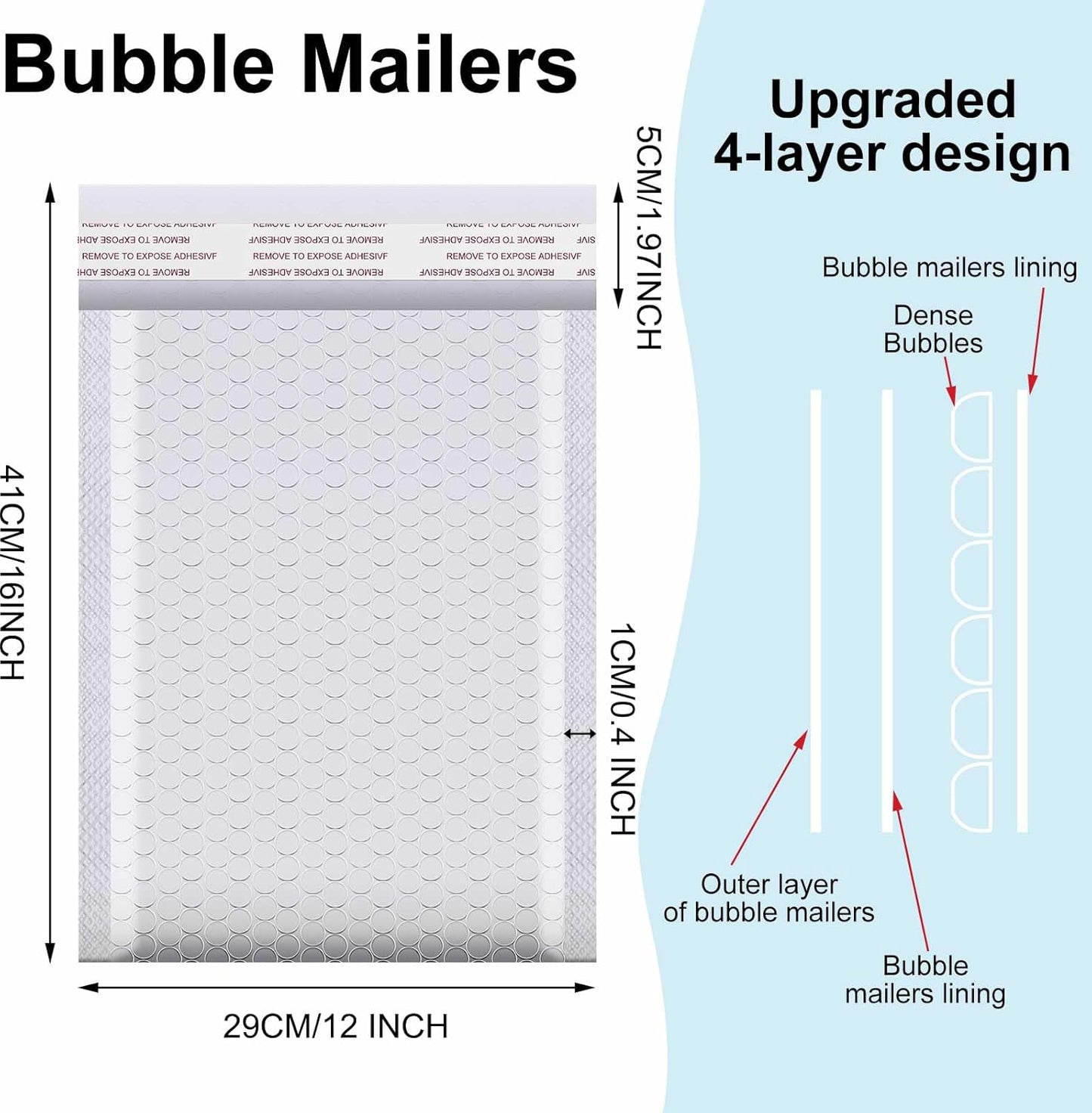 Henoyso 30 Pcs Extra Large Bubble Mailers 12 x 16 Inches Resealable Padded Envelopes Waterproof Shipping Bags Poly Padded Mailers Bulk for Mailing Packaging Small Business(White)
