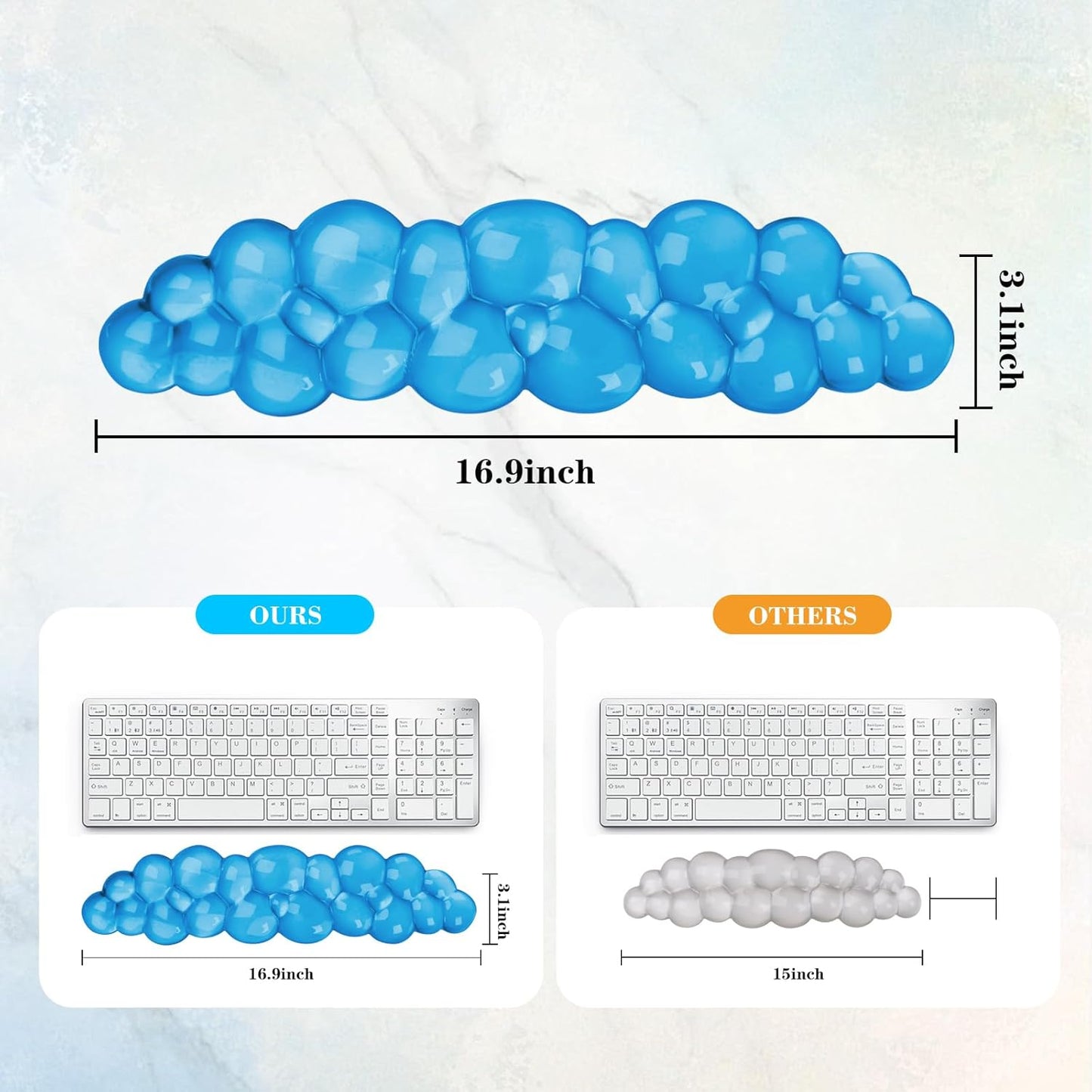 Gel Cloud Keyboard Wrist Rest, Cute Wrist Support and Arm Support Keyboard Rest for Keyboard Typing Pain Relief，Suitable for Office/Computer/Laptop/Gaming（Keyboard Wrist Rest Blue）