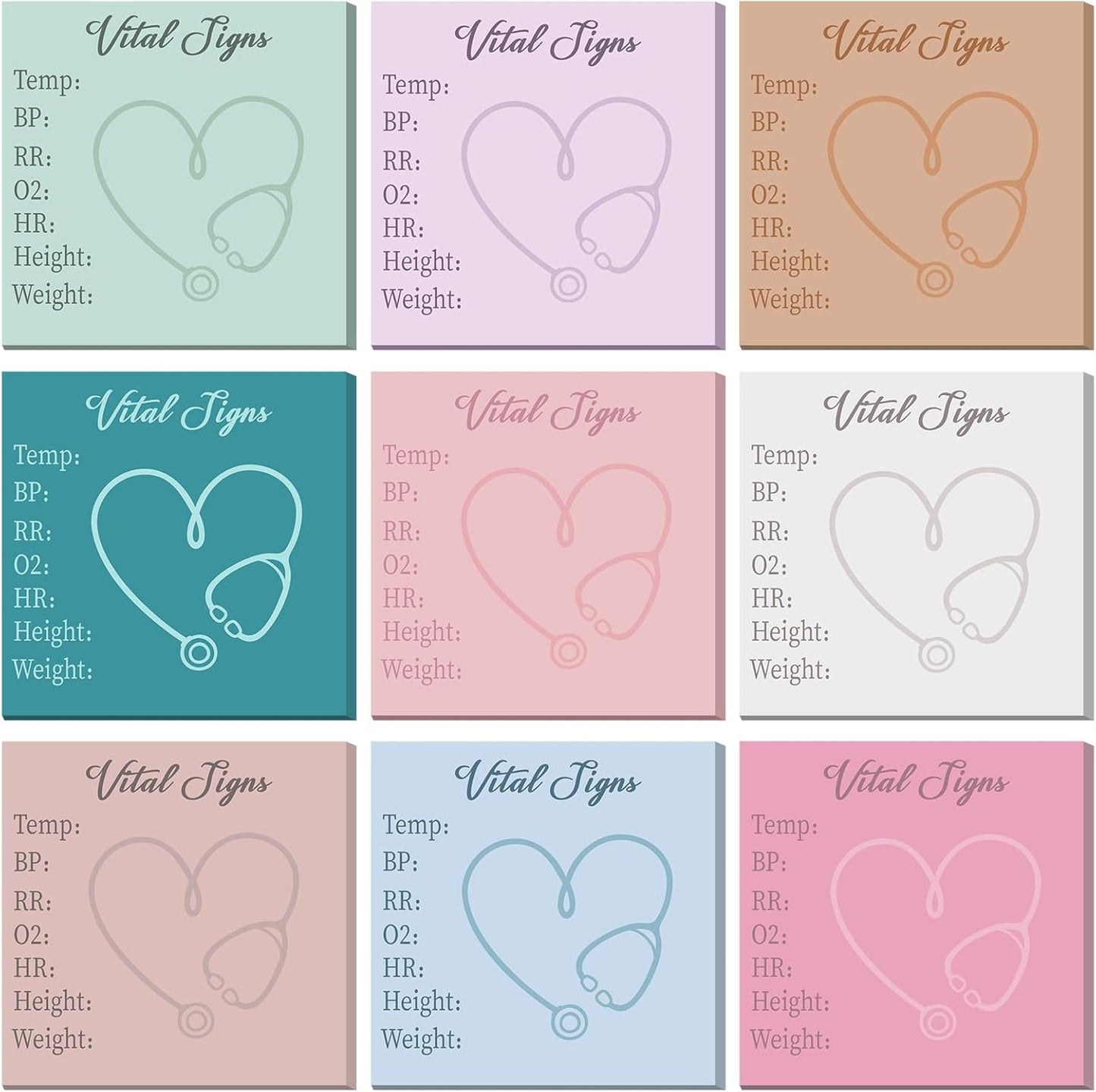 9 Pads Vital Signs Sticky Notes 3x3 Inch Cute Self Stick Notepads Notes Adhesive Memo Pad Office Decor Gifts for Students School Teacher Meeting Office Supplies