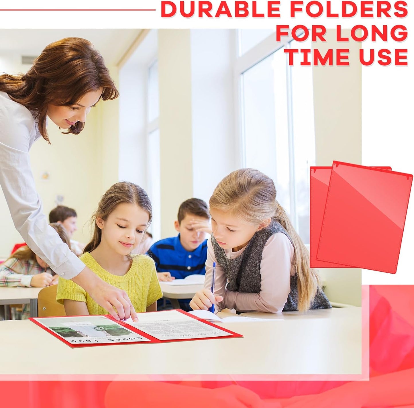 Henoyso 24 Pcs Folders with Pocket School to Home Folder Heavy Duty 2 Pocket Homework Folders with Clear Front Pockets for School Students Parent Teacher Communication (Red)