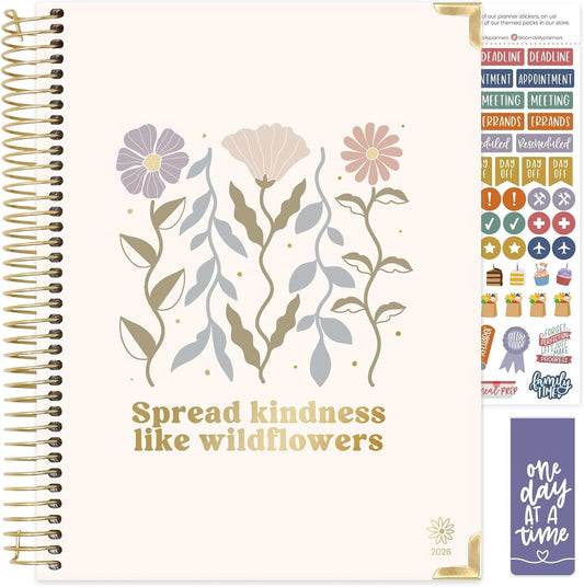 bloom daily planners HARDCOVER 2026 Planner (January to December) - 8.5” x 11” Weekly & Monthly Dated Agenda Organizer Book with Stickers & Tabs - Spread Kindness Like Wildflowers