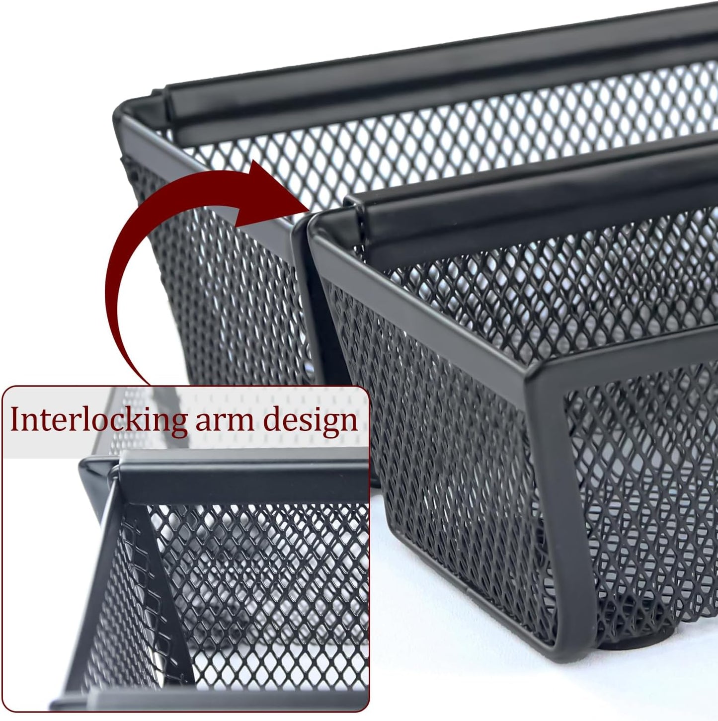 2PCS Drawer Organizer for Kitchen,Utensil Mesh Drawer Organizer with Interlocking Arm for Cosmetic,Flatware,Pen (9 * 3 * 2 Inches,Black)