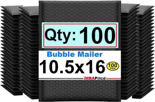 iMBAPrice 10.5x15.25 Inch Black Poly Bubble Mailers #5, 100-Pack – Large Self-Seal Padded Envelopes, Waterproof Shipping Mailers for Tablets, Electronics, Headphones & Gadgets