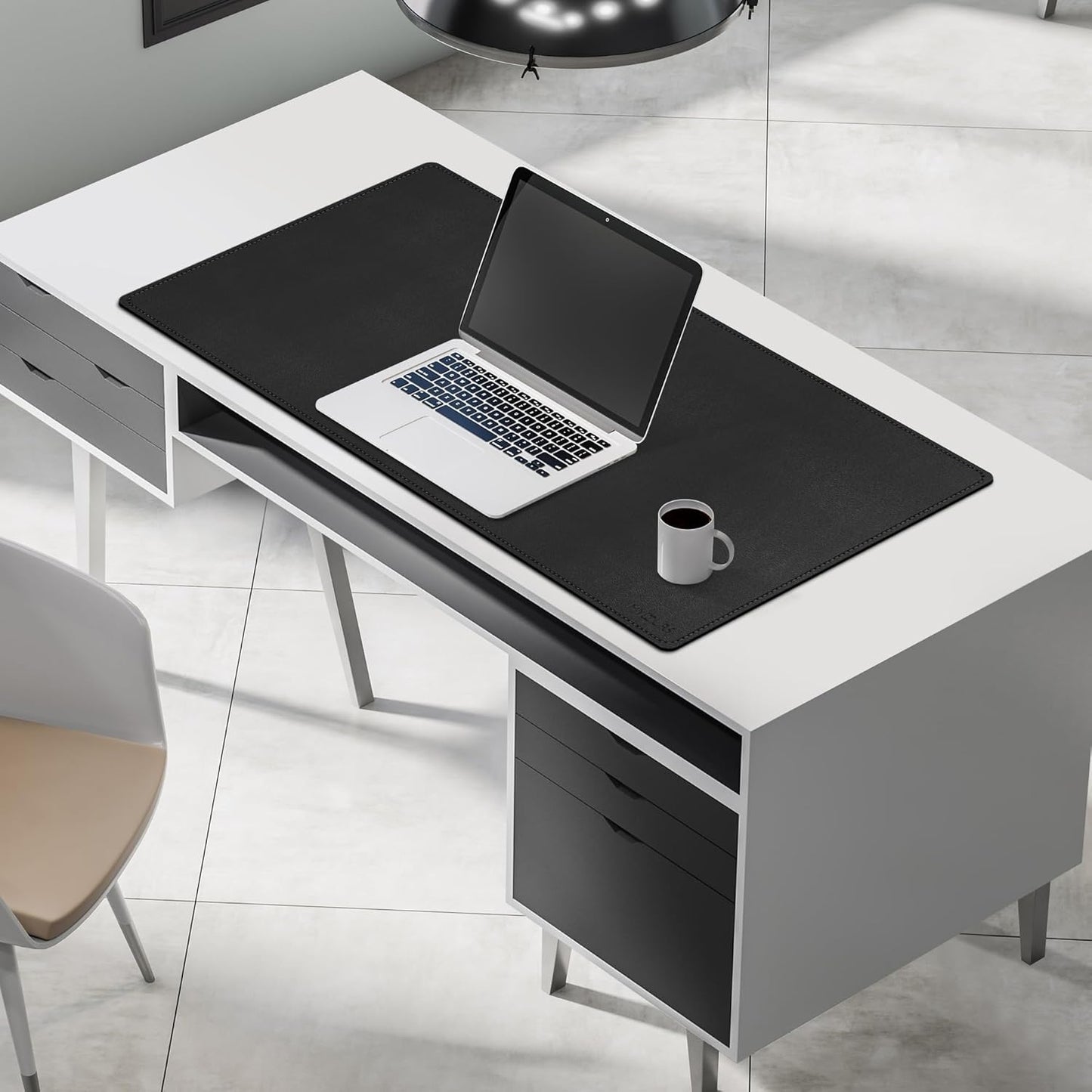 Mydours 36" x 16" Large PU Leather Desk Pad with Non-Slip Suede Base, Black Waterproof Mouse Pad, Spacious Surface for Keyboard & Laptop, Office Home Gaming Desk Protector, Easy Clean Smooth Cover