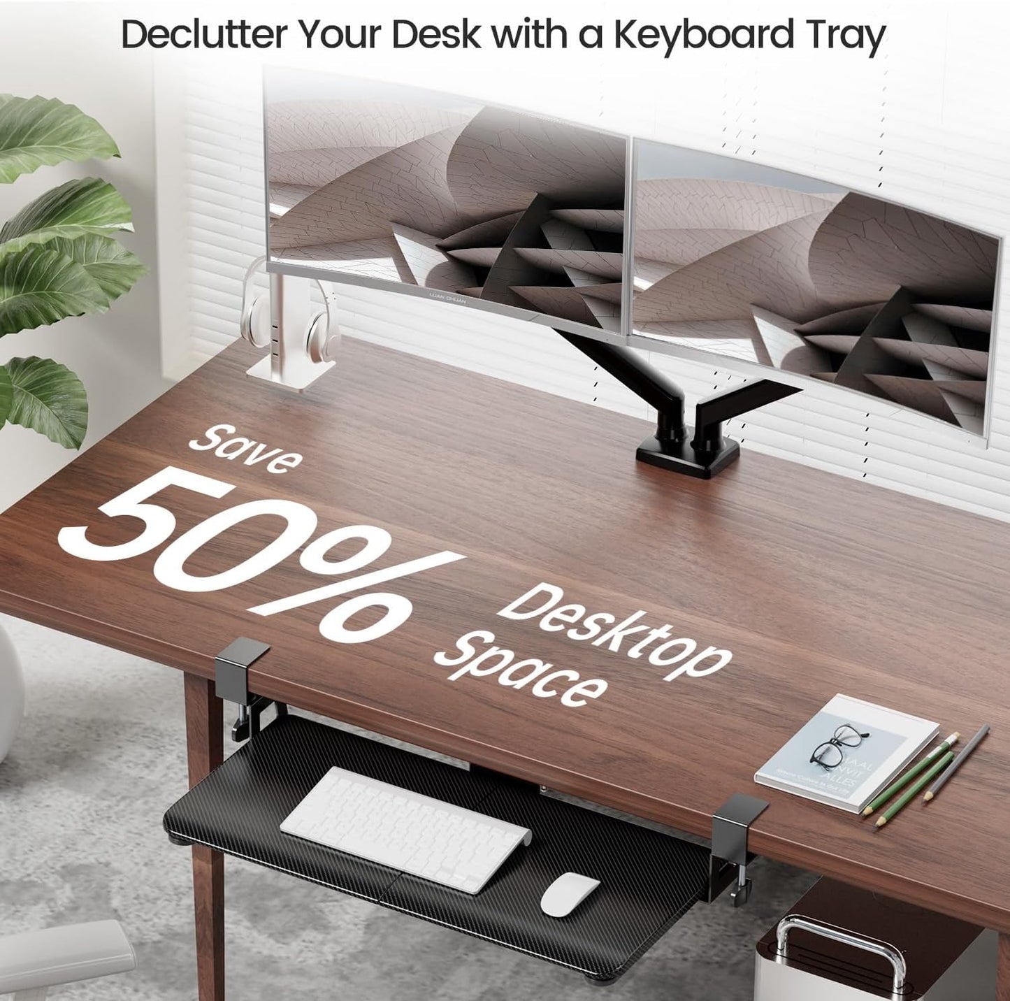 NearHub Large Keyboard Tray Under Desk Slide Out with Extra Sturdy C Clamp Mount System,26'' (30'' including Clamps) x11 Slide-Out Keyboard Drawer Under Desk for Typing,Keyboard Mouse Tray,Black