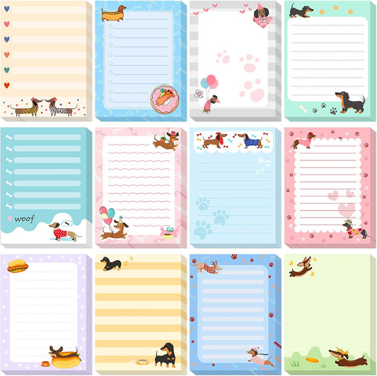 12 Pieces Dachshund Sticky Notes Dachshund Gifts 3x4 Inch Cute Cartoon Dog Self Stick Notepads Puppy Lover Gifts Dog to Do List Cute Memo Pads for Home Office Supplies