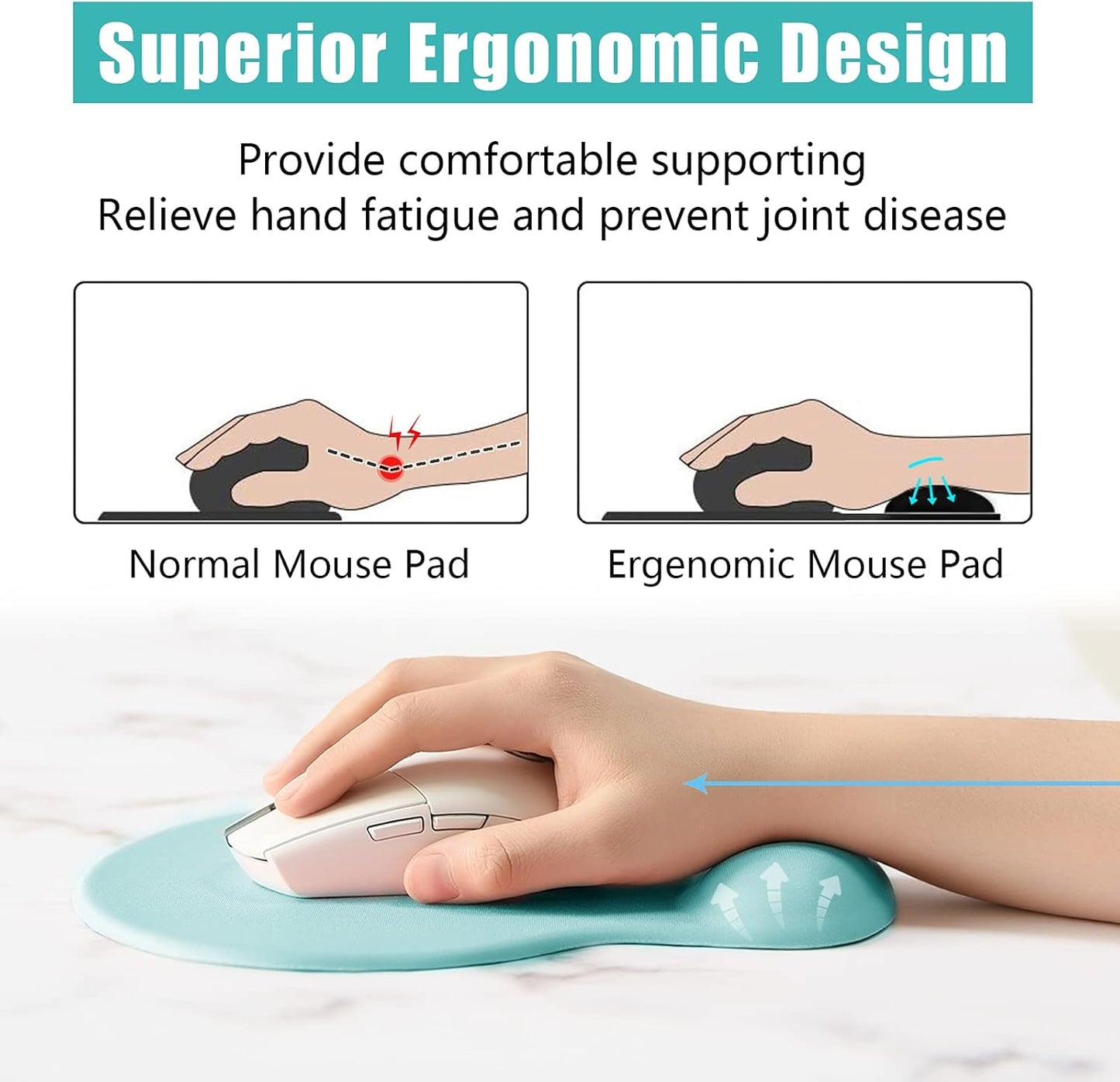 Hsurbtra Ergonomic Mouse Pad with Wrist Rest Support, Gel Mouse Pads with Non-Slip PU Base, Pain Relief Memory Foam Computer Mat, Cute Office Supplies Desk Decro Accessories, Malachite Green