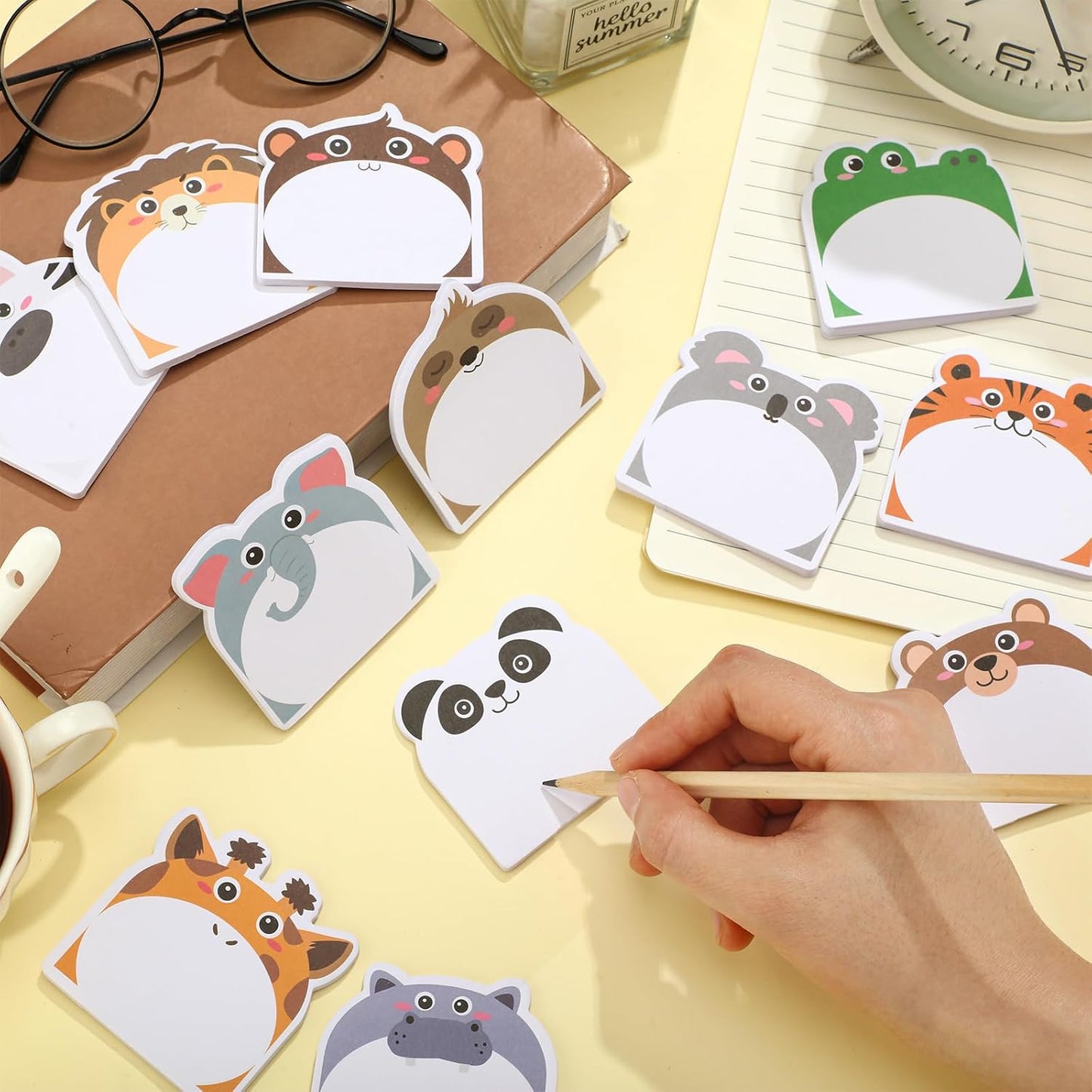 Yinder 24 Pads Cute Sticky Notes Fun Kawaii Animal Sticky Notes Pads Bulk Cartoon Memo Self Adhesive Gift for Christmas Veterinary Office School Tab Party Supplies(Safari Animals)
