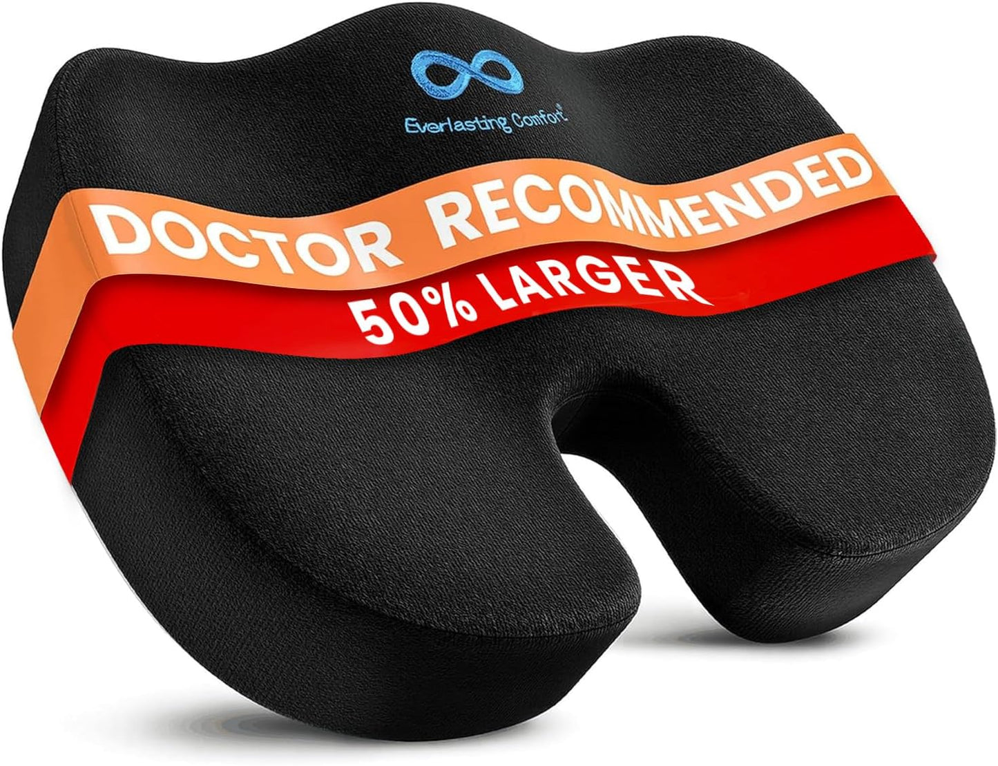 Everlasting Comfort Doctor Recommended Memory Foam Seat Cushion for Office Chairs & Car - Ergonomic Office Desk Accessories - Cushions for Tailbone Pain Relief, Sciatica (Black, X-Large)