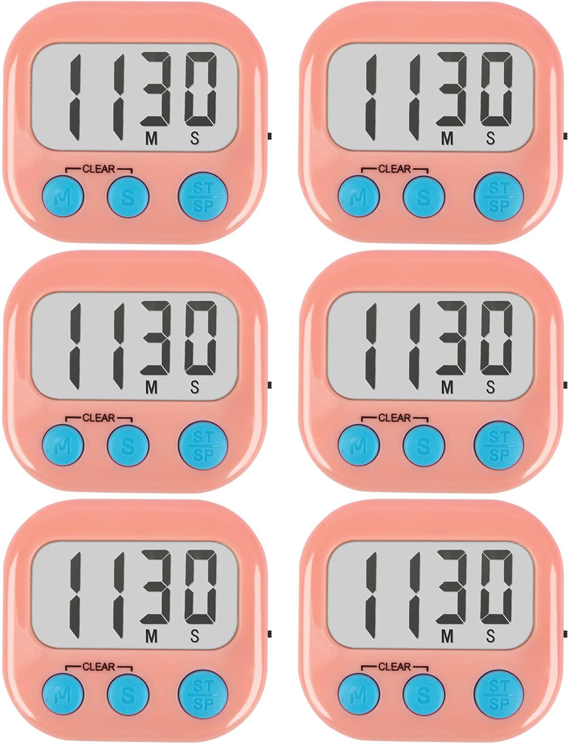 6 Pack Kitchen Timers Loud Ring Digital Timers for Cooking Magnetic Pink