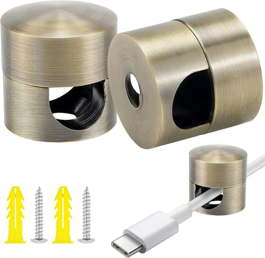 2pcs Adjustable Cable Anchors for Desk, Metal Phone Cord Holders Adhesive Charger Clips for Nightstands, Offices, Homes, and Desktops (Bronze)