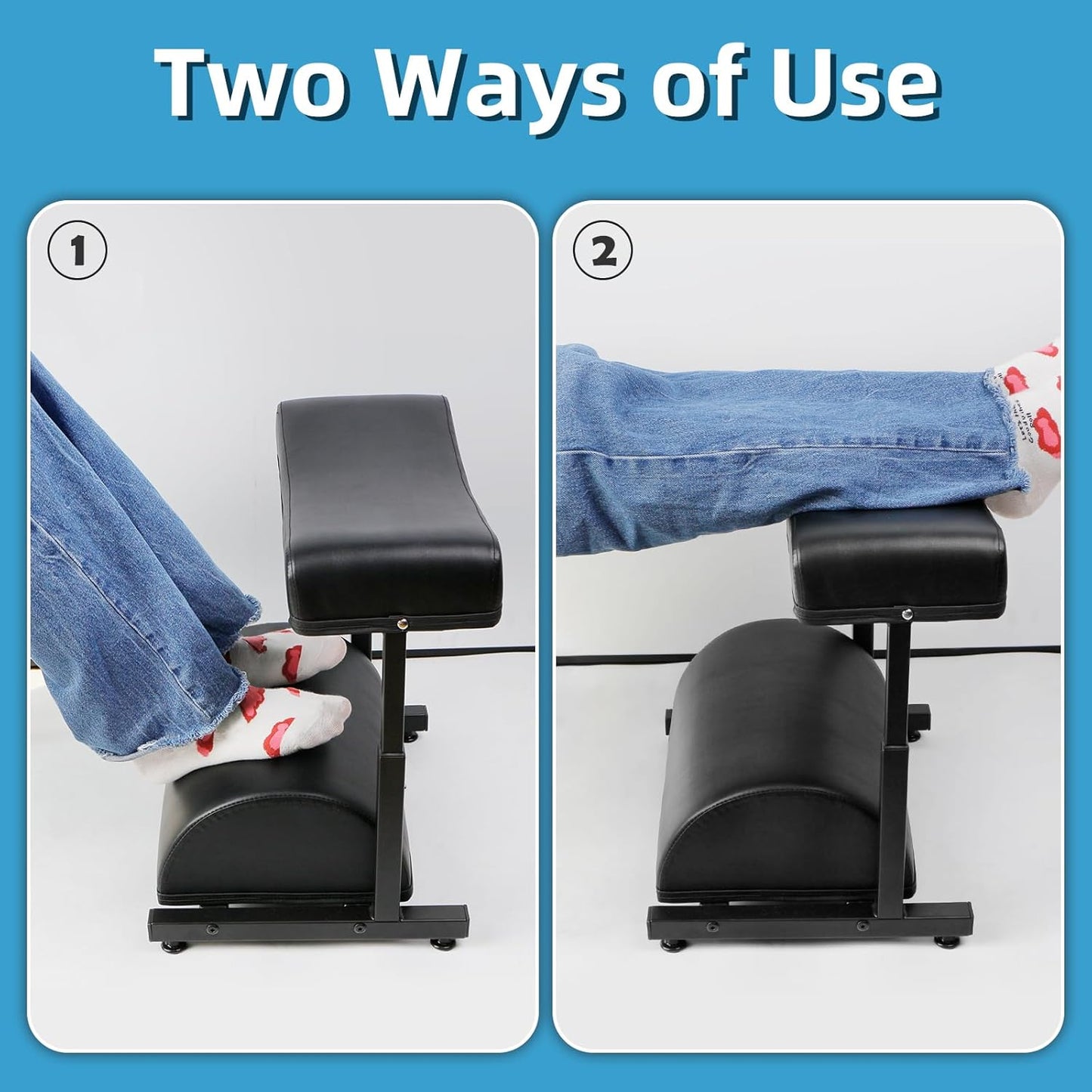 Adjustable Foot Rest Under Desk Footrest Wide Leg Rest 5 Height Positions PU Leather Covered for Desk Office Gaming Chairs Ergonomic with Foot Cushion