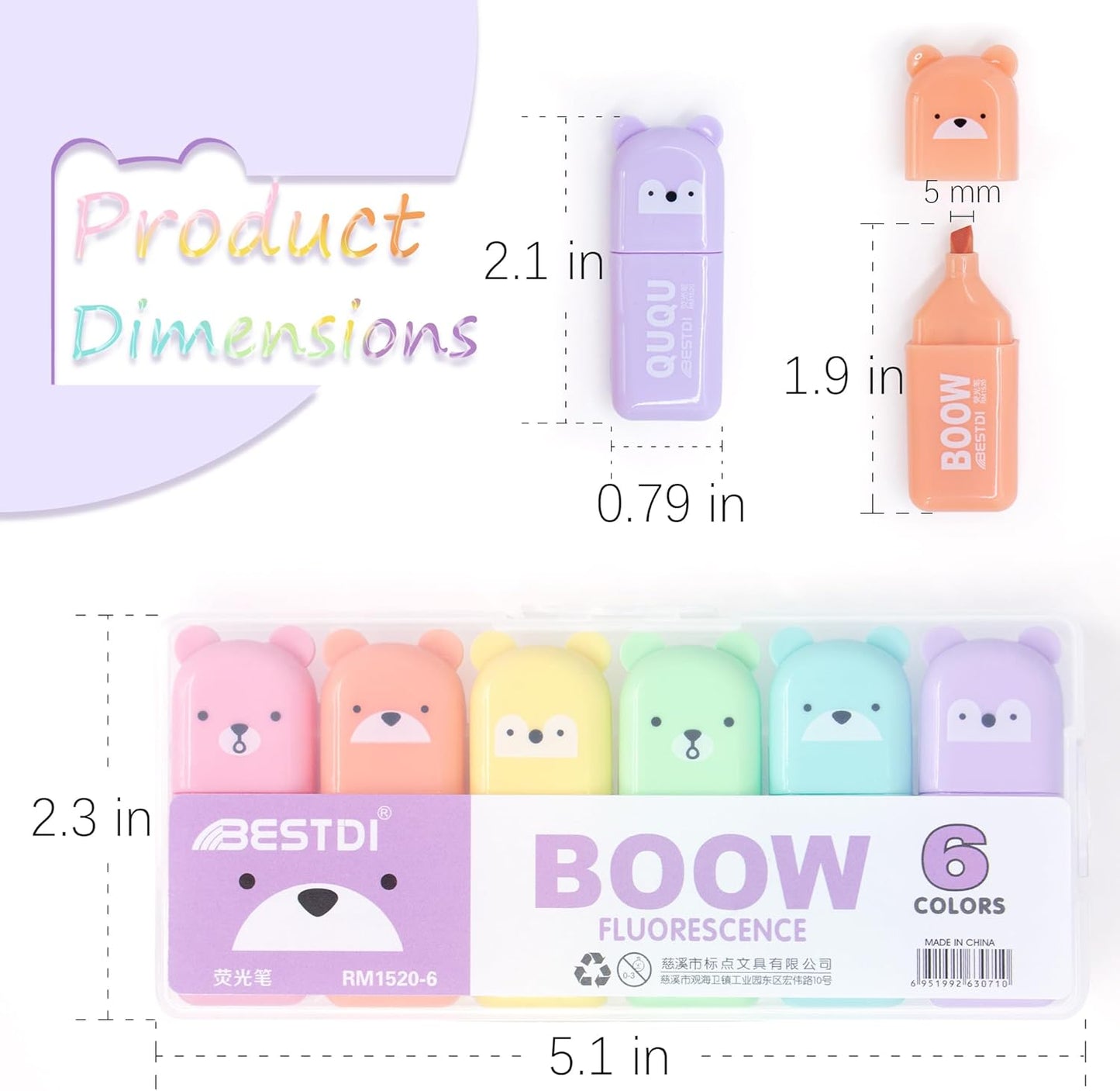 12 Pcs Bear Shape Cute Mini Highlighters Pen Pastel Color, Highlighters Assorted Colors Chisel Tip Kawaii Gift Highlighter Marker