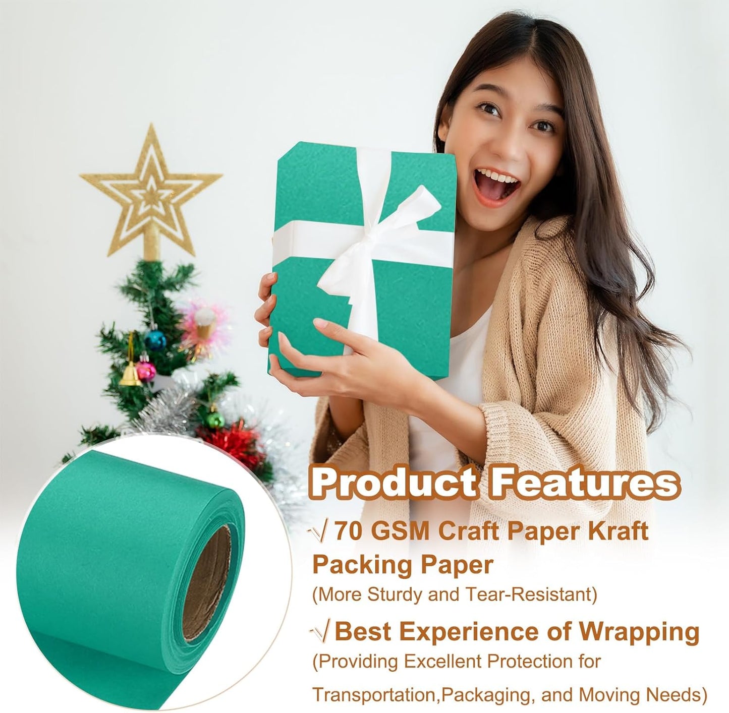 PATIKIL Wrapping Paper, 17" x 300"(25') 70 GSM Craft Paper Roll Kraft Packing Paper for Poster Bulletin Board, Gift Wrapping, Grass Green