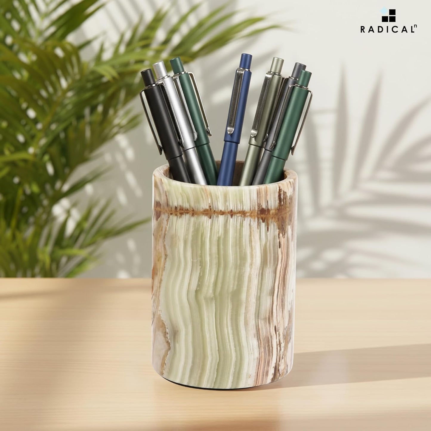 Radicaln Marble Pen Holder For Desk 4" Inches Green Onyx Handmade Stationary Holder For Office Supplies, Ideal Pencil Holders & Desk Organizer, Use for Makeup Accessories