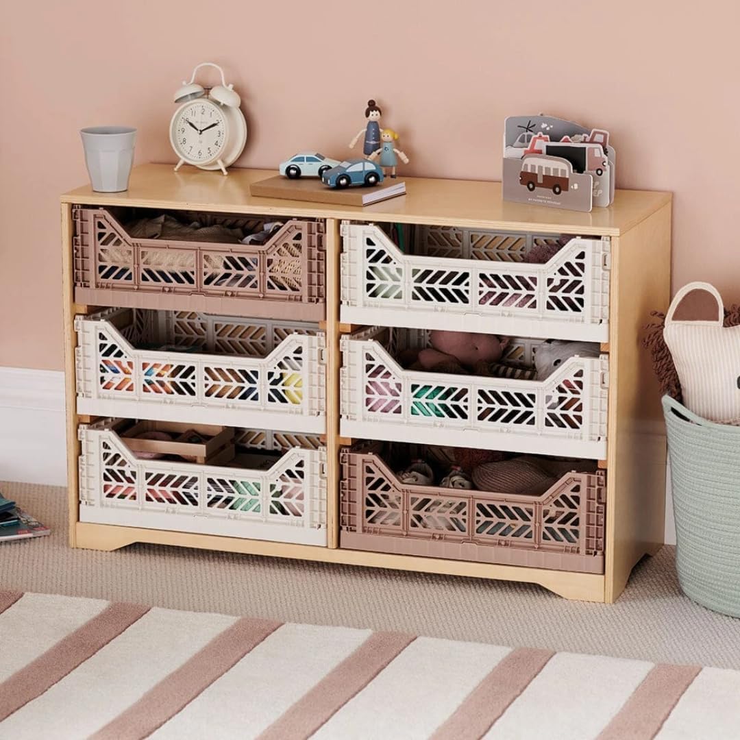 Collapsible Storage Box, Foldable Crate Organizer Bin with Handle, Stackable Crates for Home Organization (Warm Taupe - Coconut, 14L - 4 Pack)