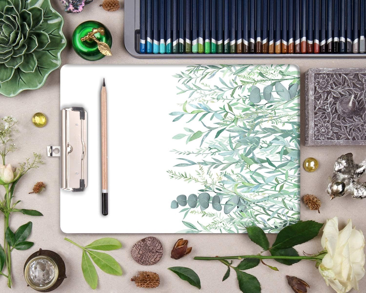 Britimes Clipboard Decorative Office School Hardboard Wood Nursing Clip Board and Pull for Standard A4 Letter Size Summer Mint Green Plant Tree 12.6" X 8.9"