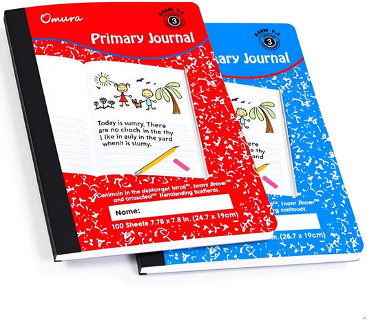 Omura 6 Pcs Primary Composition Notebook, Primary Journal for Kids, Back to School Supplies, Bulk Writing Book for Drawing & Writing, 100 Sheets, Grades K-2, Half Page Ruled Composition Notebook