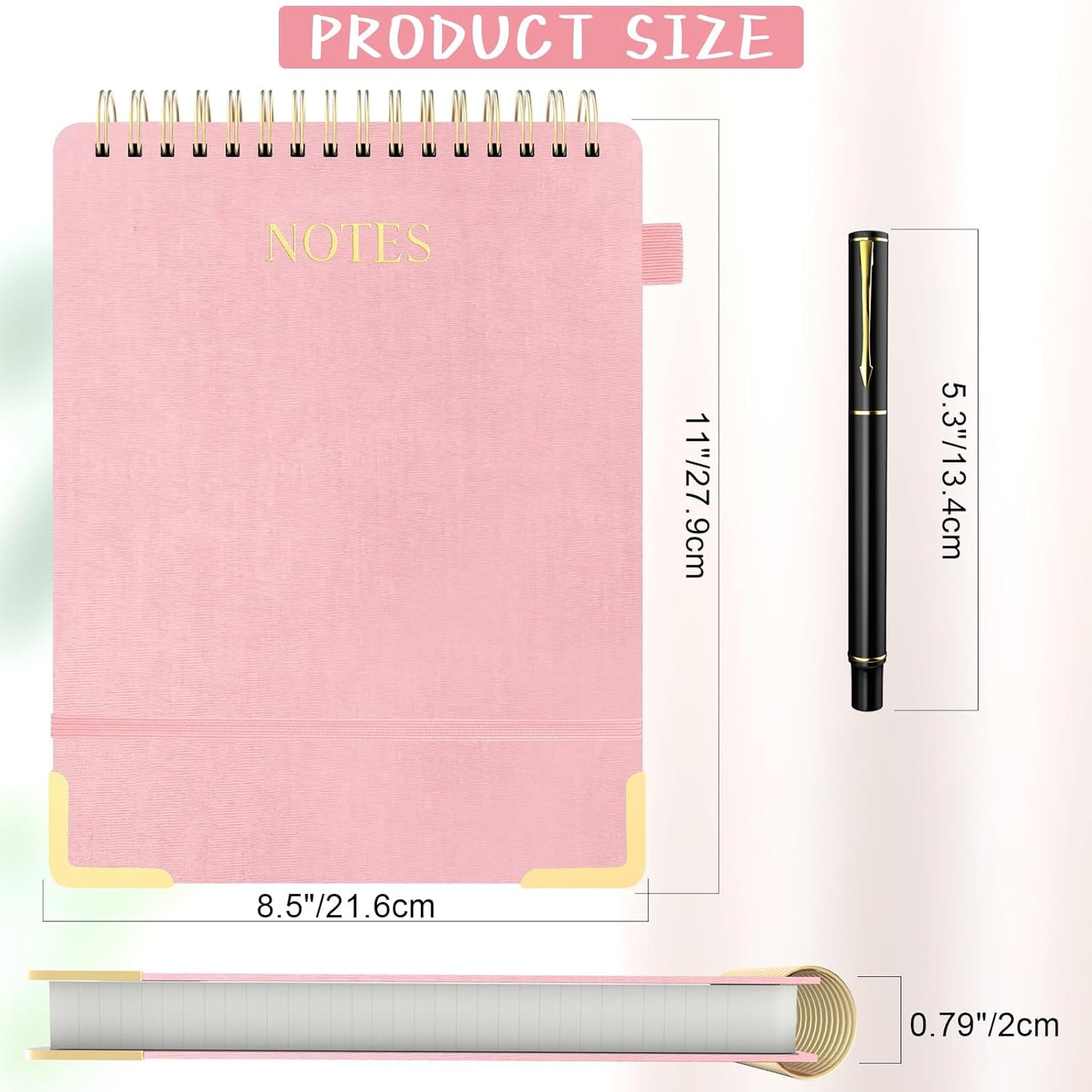 Aesthetic Top Spiral Notebook, A4 Large Linen Hardcover Top Bound Steno Pads, 240 Pages 100gsm Thick Lined Paper Left Handed Notebook Journal for Work, School, Church Writing - Pink, 8.5" x 11"