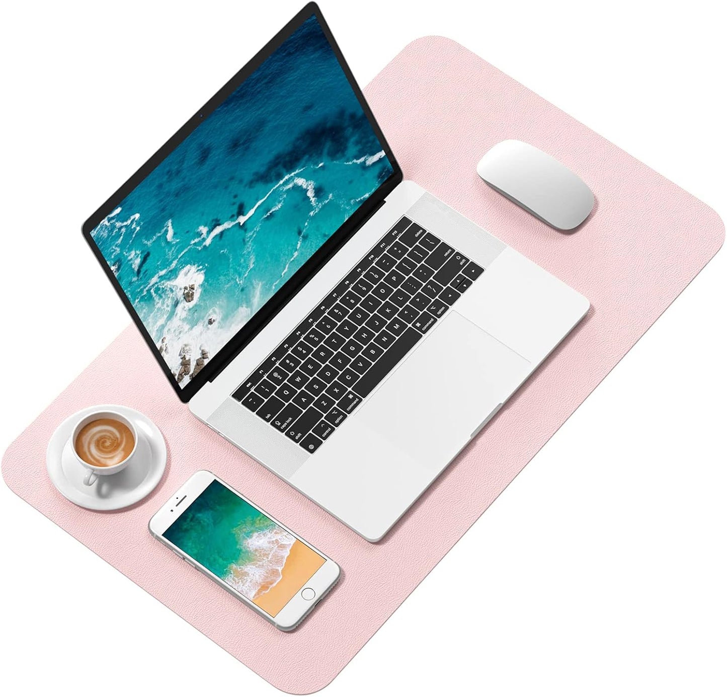 Hsurbtra Desk Pad, 23.6" x 13.8" PU Leather Desk Mat, M Extended Mouse Pad, Waterproof Desktop Blotter Protector, Non-Slip Ultra Thin Small Laptop Keyboard Writing Mat for Office Home, Pink