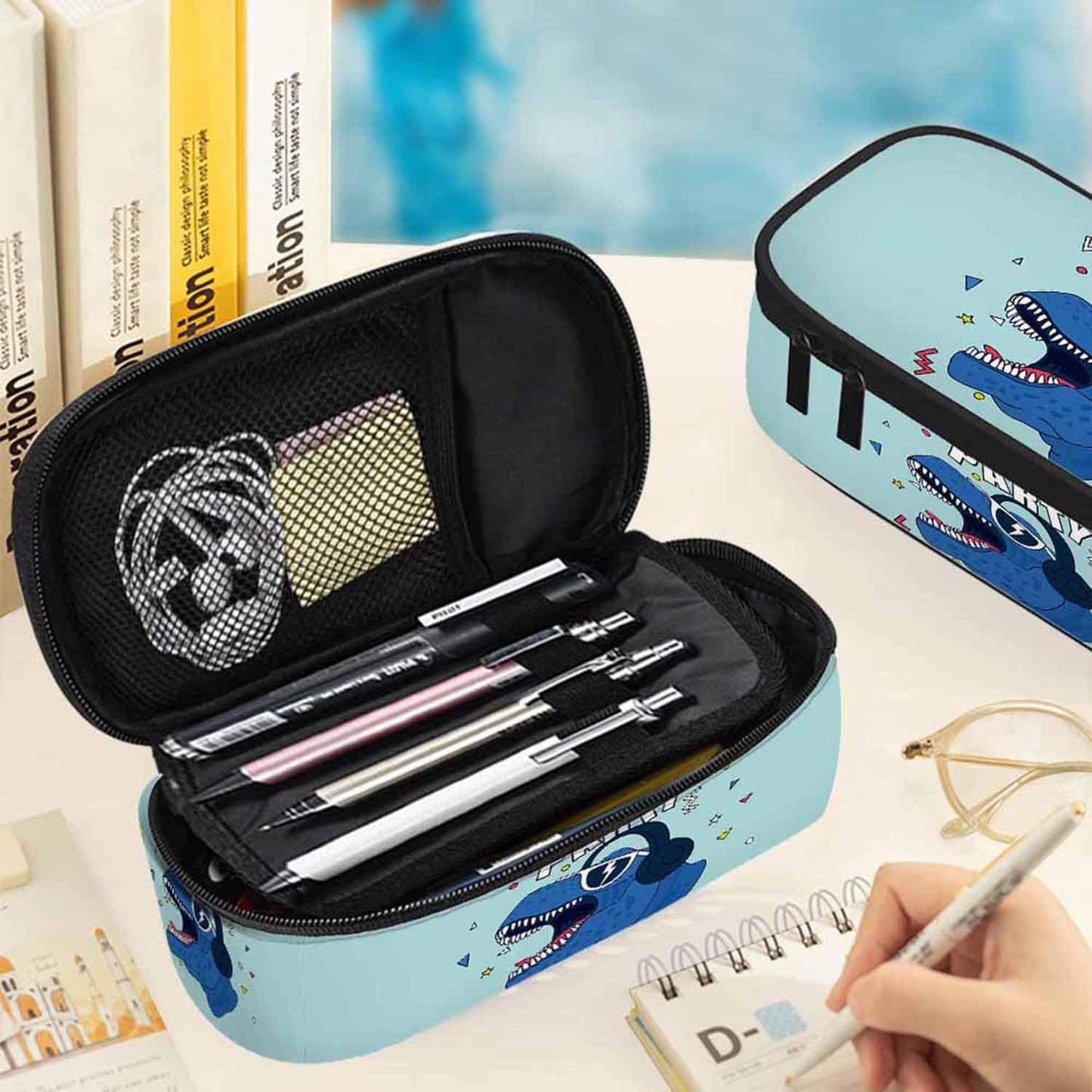 Dinosaur Pencil Case Lets Party Animal Glasses Wearing Headphone Rock Large Large Capacity Pen Pouch for School Student Office Adult Girl Boy