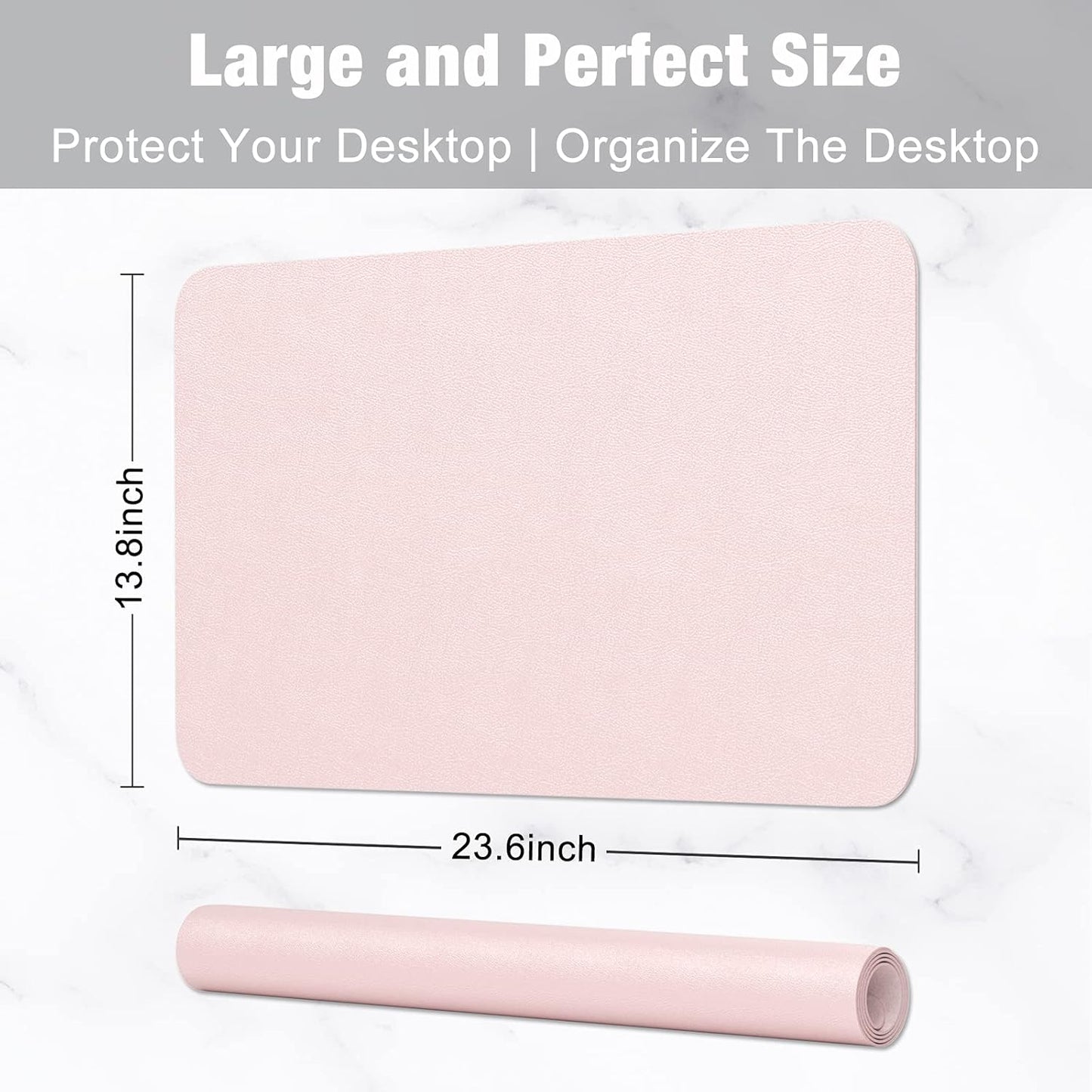 Hsurbtra Desk Pad, 23.6" x 13.8" PU Leather Desk Mat, M Extended Mouse Pad, Waterproof Desktop Blotter Protector, Non-Slip Ultra Thin Small Laptop Keyboard Writing Mat for Office Home, Pink