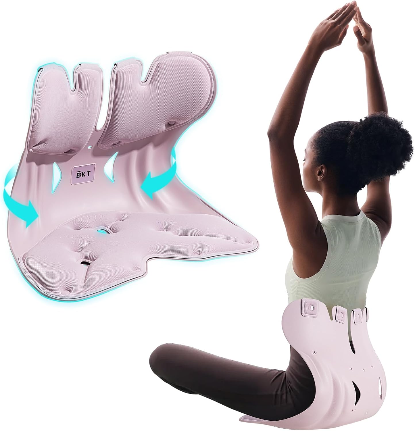 BKT Lumbar Support Seat Cushions Ergonomic Office Chair for Students Office Workers Nursing Mothers Long Sitting Outdoor Fishing Floor Chair (XL-Pastel Lilac)