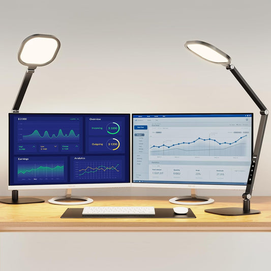 LED Desk Lamp for Home Office, Eye-Caring Modern Desk Light, 3 Color Temperature 10 Brightness Computer Light, Dimmable Desk Light with Memory & Timer Func, Metal Swing Arm Table Lamp