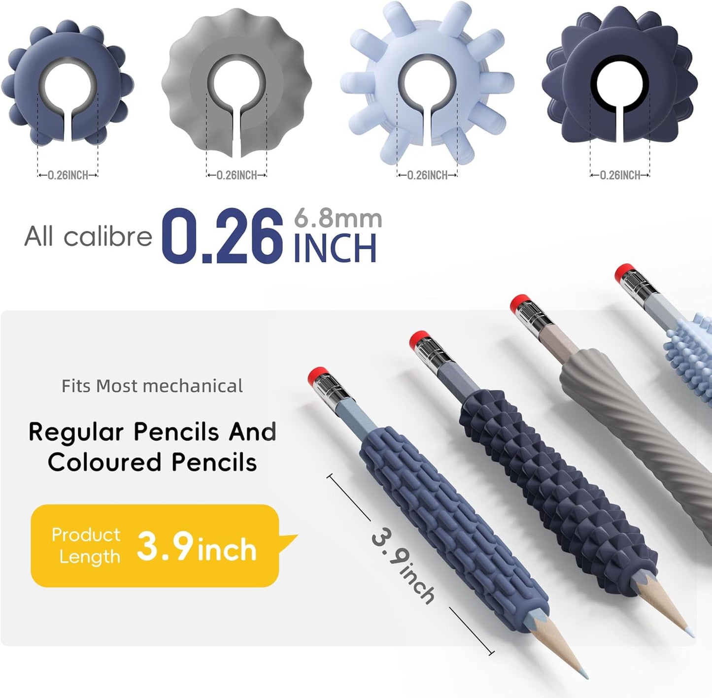 ELETIUO 4-Pack Sensory Fidget Pencil Grips,Textured Silicone Sleeves for Anxiety & Focus. Quiet Classroom & Travel Fidget Tool for Kids and Adults.Aids Fine Motor Skills,ADHD, Autism